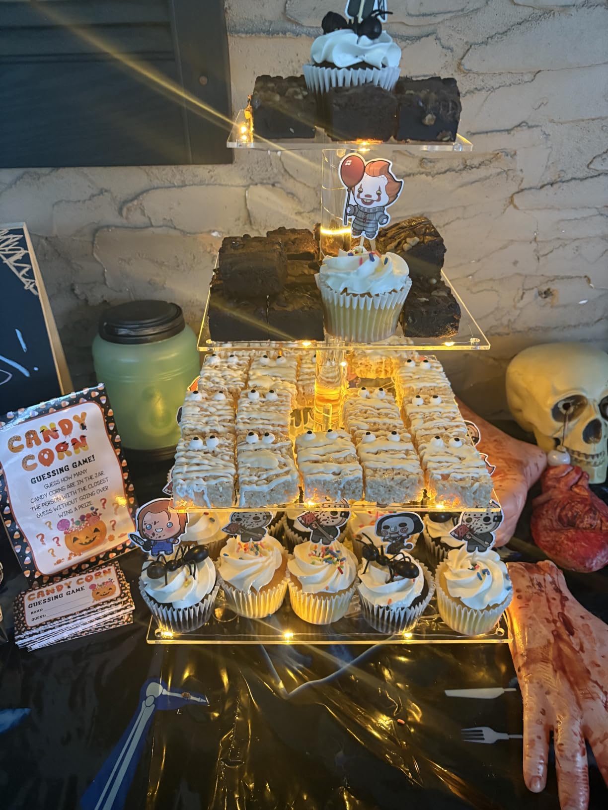 YestBuy Cupcake Stand with Yellow LED Lights, 4 Tier Cupcake Stand for 50 Cupcakes, Acrylic Cupcake Tower Stand, Clear Tiered Cupcake Holder for Birthday Candy Bar Décor Weddings, Parties Events customer photo 1