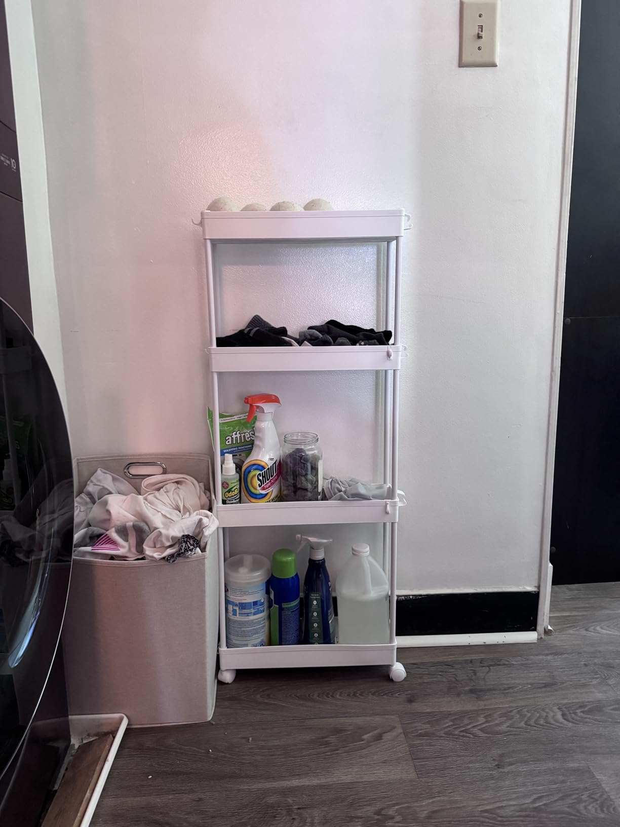 SPACEKEEPER Slim Rolling Storage Cart 4 Tier Bathroom Organizer Mobile Shelving Unit Utility Cart Tower Rack for Kitchen Laundry Narrow Places, White customer photo 2