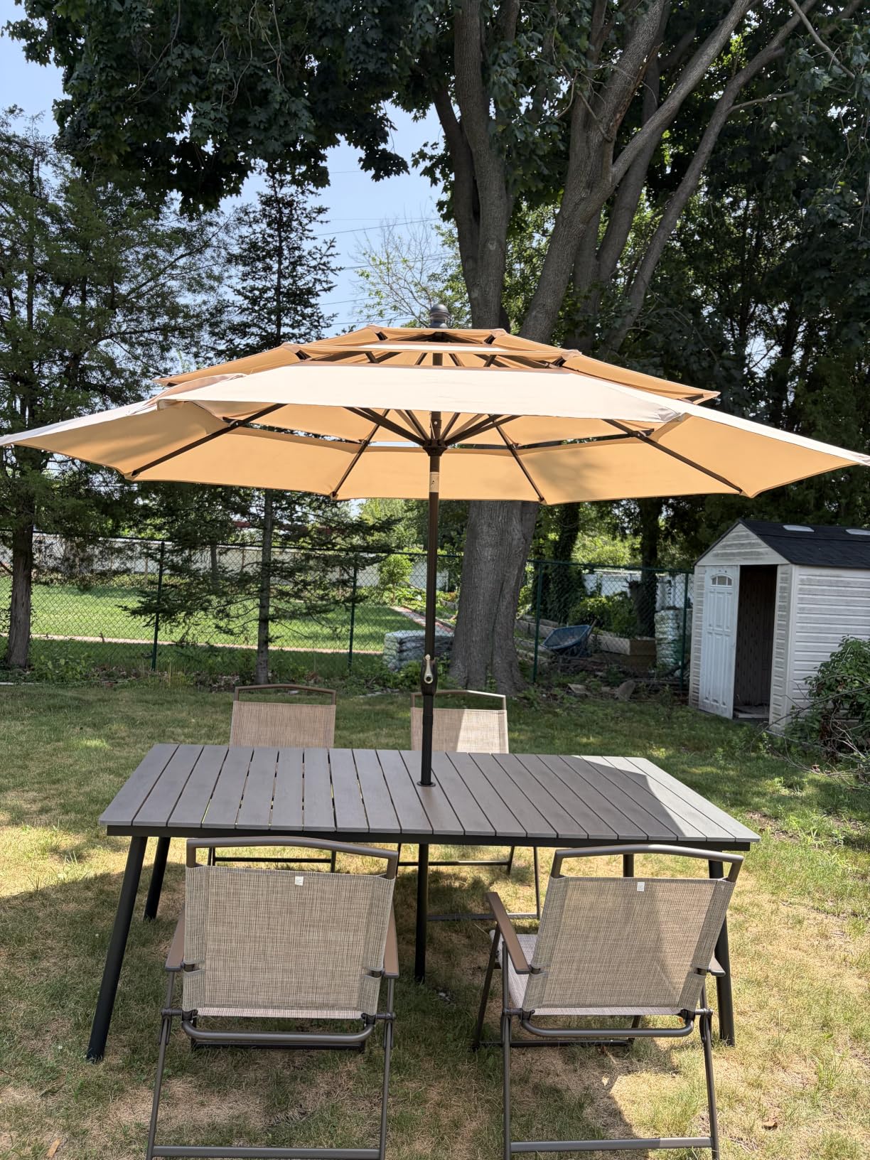 PHI VILLA 10ft Outdoor Patio Umbrellas for Outside, 3 Tier Vented Market Table Umbrella Windproof for Backyard, Deck, Garden, 1.5