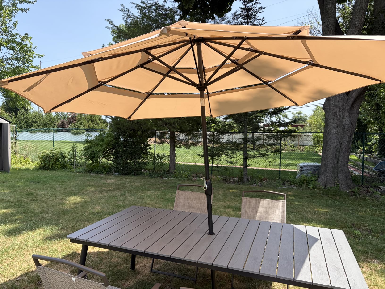 PHI VILLA 10ft Outdoor Patio Umbrellas for Outside, 3 Tier Vented Market Table Umbrella Windproof for Backyard, Deck, Garden, 1.5