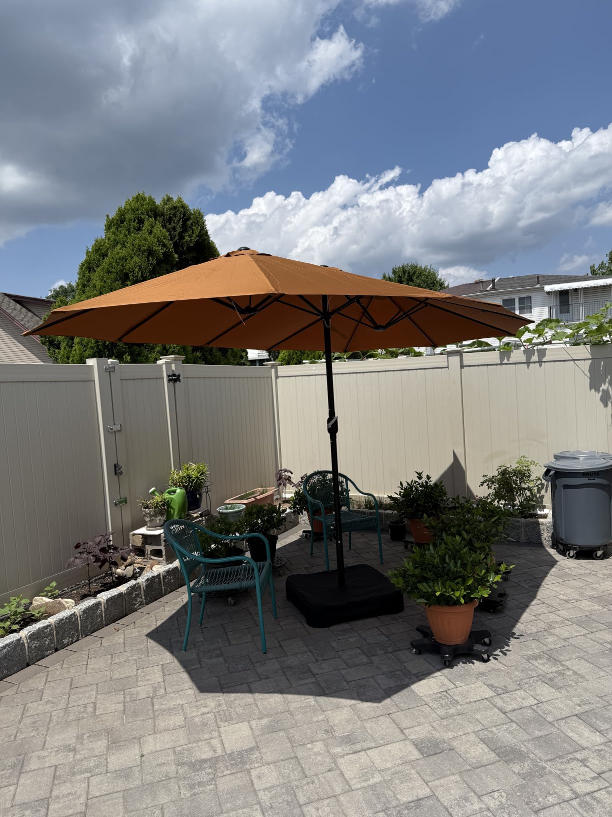 PHI VILLA 15ft Large Patio Umbrellas with Base Included, Outdoor Double-Sided Rectangle Big Market Umbrella with Stand, Outside Umbrellas for Poolside Lawn Backyard, Beige customer photo 1
