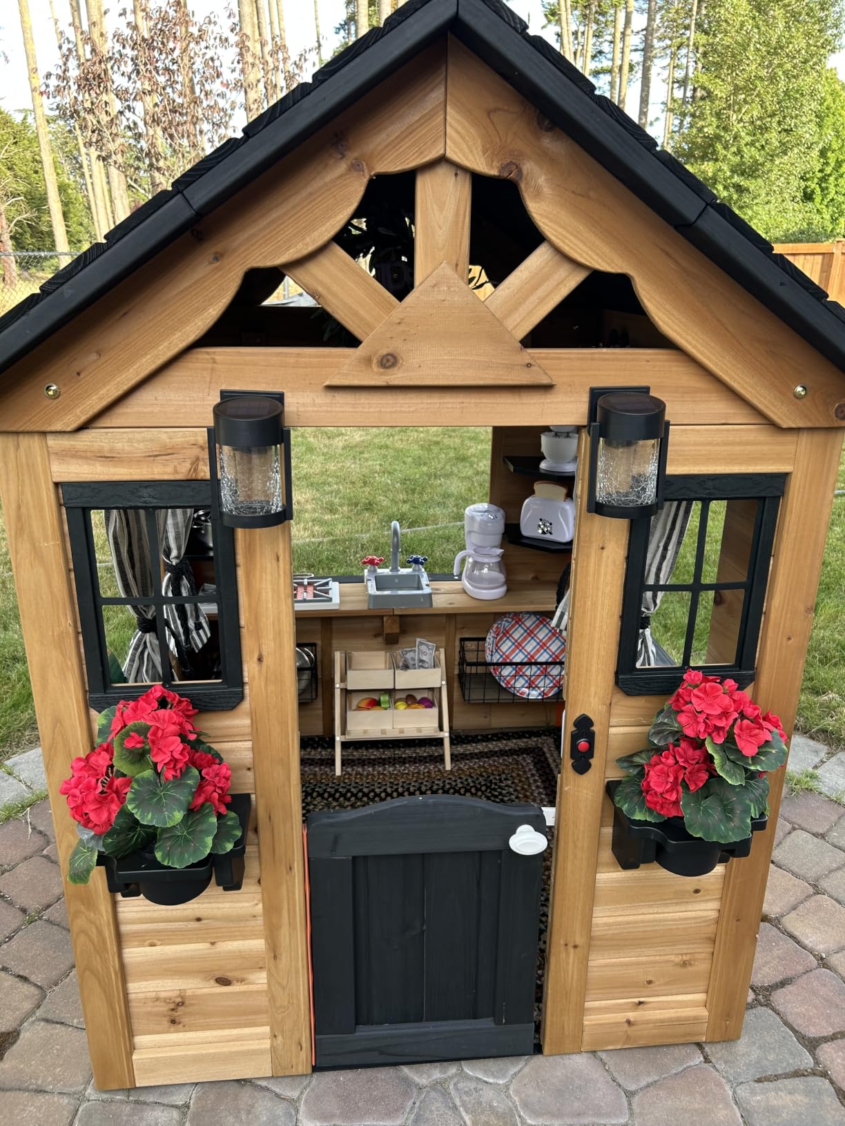 Backyard Discovery Sweetwater Cedar Wooden Kids Playhouse Cottage with Play Kitchen, Snack Bar, Half Door, Toy Phone, Windows, Flowerpot Holders, and Working Doorbell customer photo 2