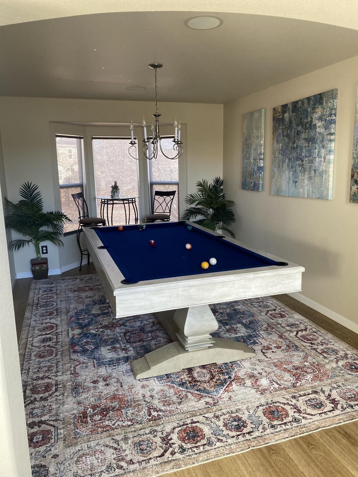 Hathaway Montecito 8ft Pool Table for Game Room - Billiard Table with Poly-Coated Non-Slate Playfield, Drop Pockets, Leg Levelers - Includes Cues, Pool Balls, Chalk, Triangle, Brush - Driftwood Finish customer photo 1