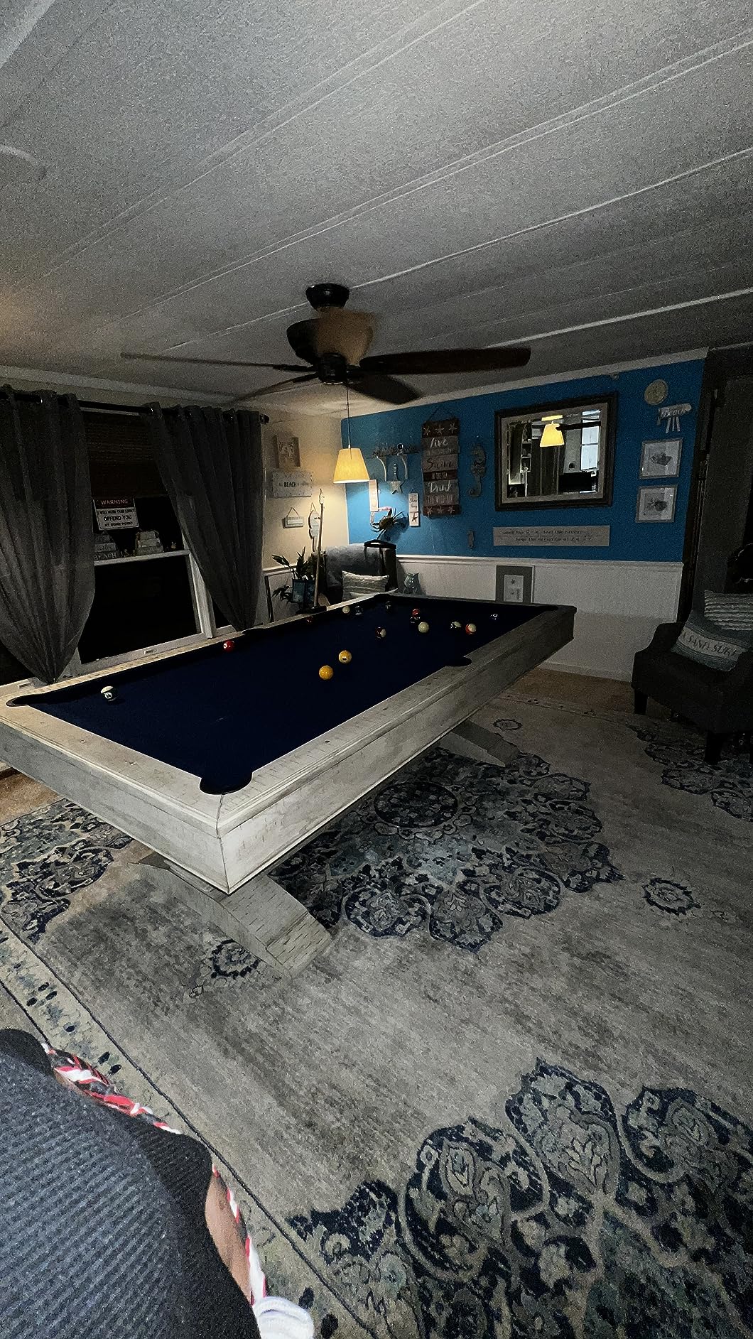 Hathaway Montecito 8ft Pool Table for Game Room - Billiard Table with Poly-Coated Non-Slate Playfield, Drop Pockets, Leg Levelers - Includes Cues, Pool Balls, Chalk, Triangle, Brush - Driftwood Finish customer photo 2