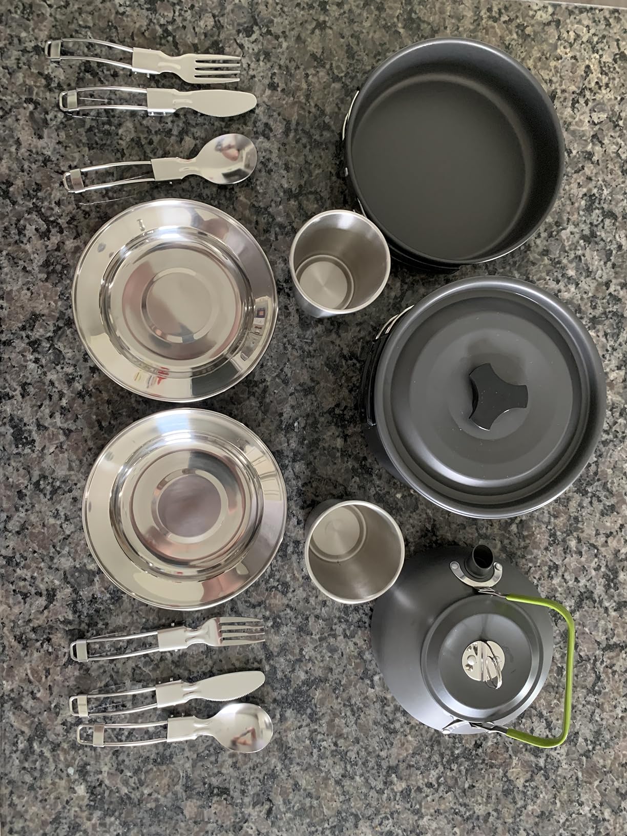 Odoland 15pcs Camping Cookware Mess Kit, Non-Stick Lightweight Pot Pan Kettle Set with Stainless Steel Cups Plates Forks Knives Spoons customer photo 2