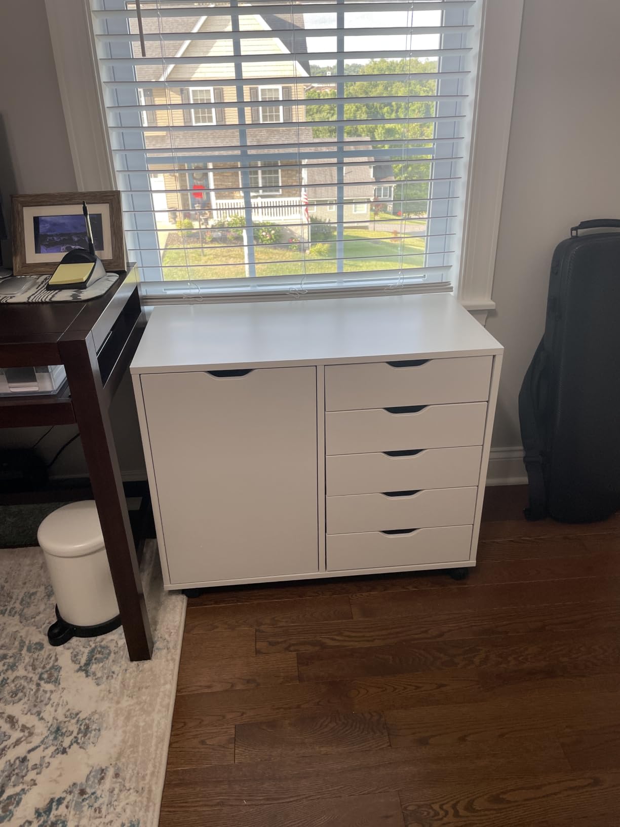 DEVAISE 5-Drawer Wood Drawer Cabinet, Office Storage Cabinet with Adjustable Shelf & Wheels, Printer Stand for Home Office, White customer photo 2