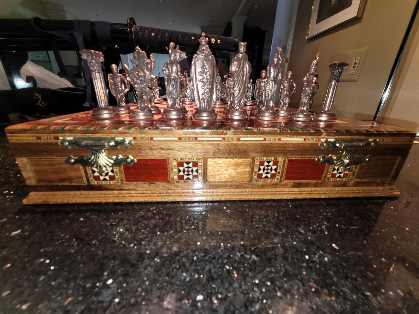 Medieval British Army Antique Copper Metal Chess Set for Adults, Handmade Pieces and Natural Solid Wooden Chess Board with Storage Inside King 3.35inc customer photo 1