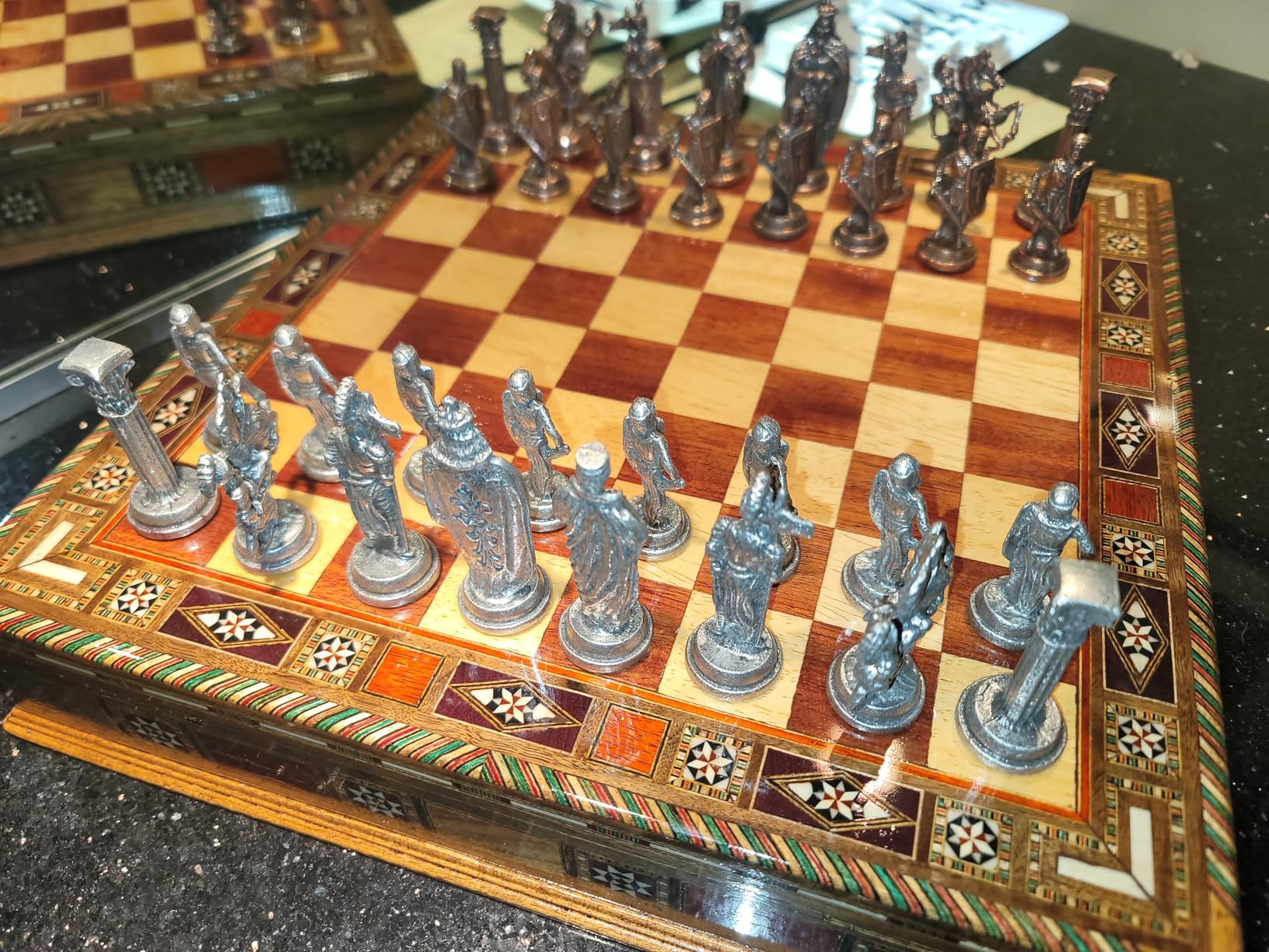 Medieval British Army Antique Copper Metal Chess Set for Adults, Handmade Pieces and Natural Solid Wooden Chess Board with Storage Inside King 3.35inc customer photo 2