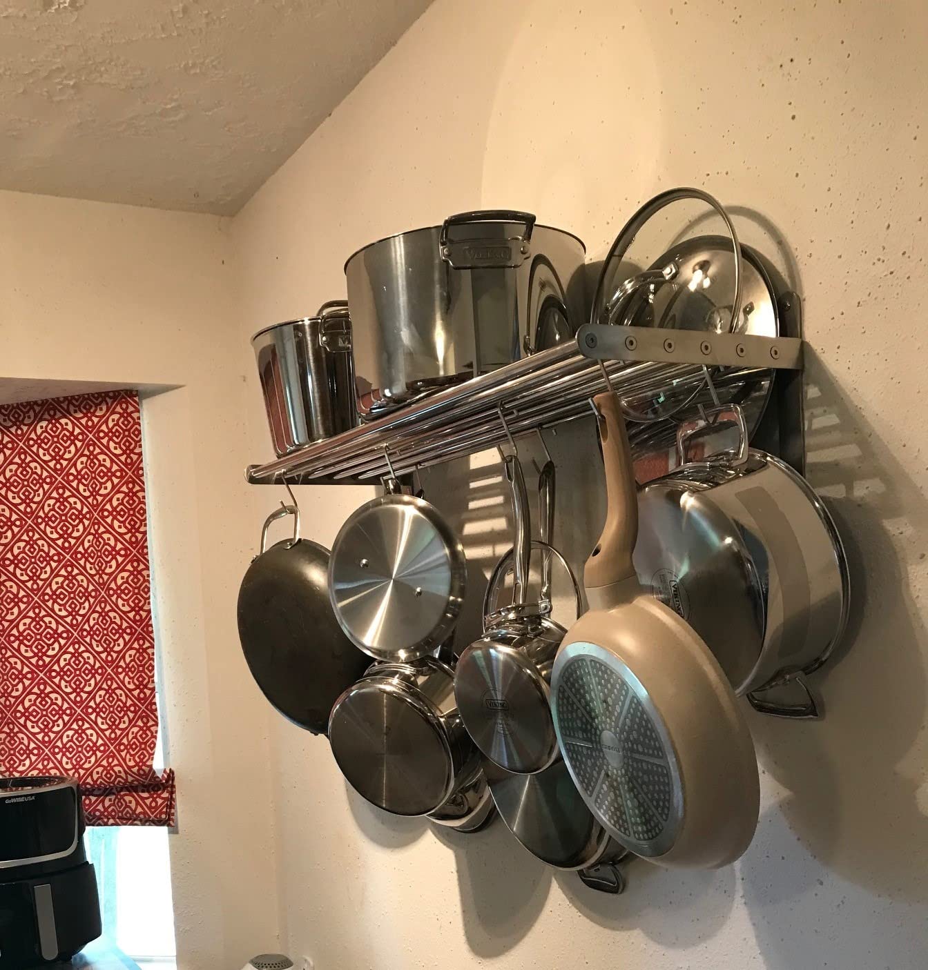 Wallniture Lyon Kitchen Organization and Storage Rack, Stainless Steel Metal Wall Shelf with 10 S Hooks for Hanging Pots and Pans, Chrome customer photo 1