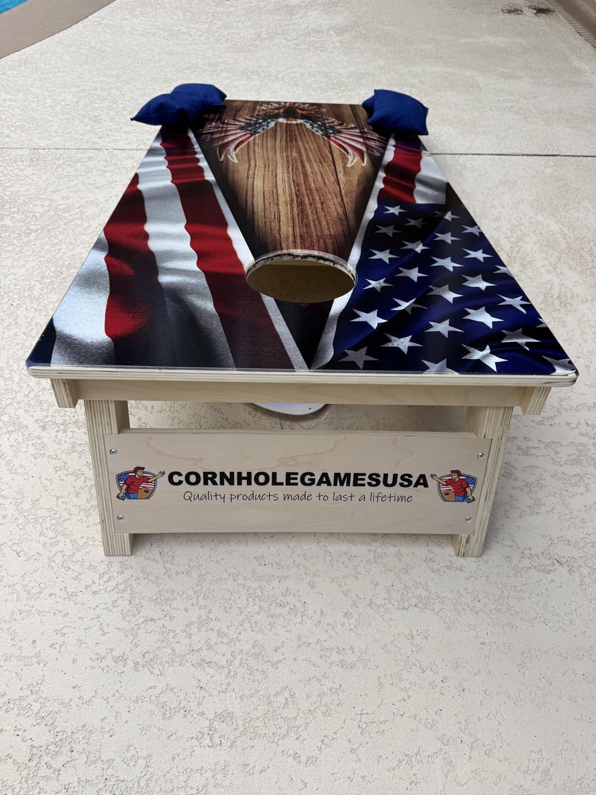CornholeGamesUSA Pro Cornhole Boards Set | Made in USA | 3/4 Baltic Birch | No Bounce | Triple Thick Legs | Two Brace & Handles, Tournament 2x4 Regulation Set with Score Tower & Cornhole Bags customer photo 1
