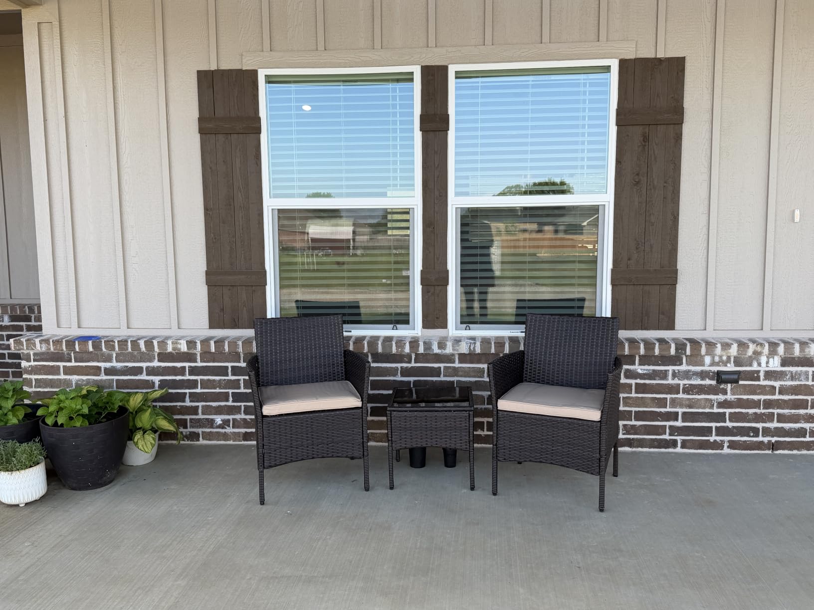 Yaheetech 3 Pieces Patio Porch Furniture Set, Outdoor PE Rattan Wicker Conversation Set with Soft Cushions, Glass Coffee Table & 2 Chairs for Garden/Deck/Courtyard/Poolside, Black/Gray customer photo 1