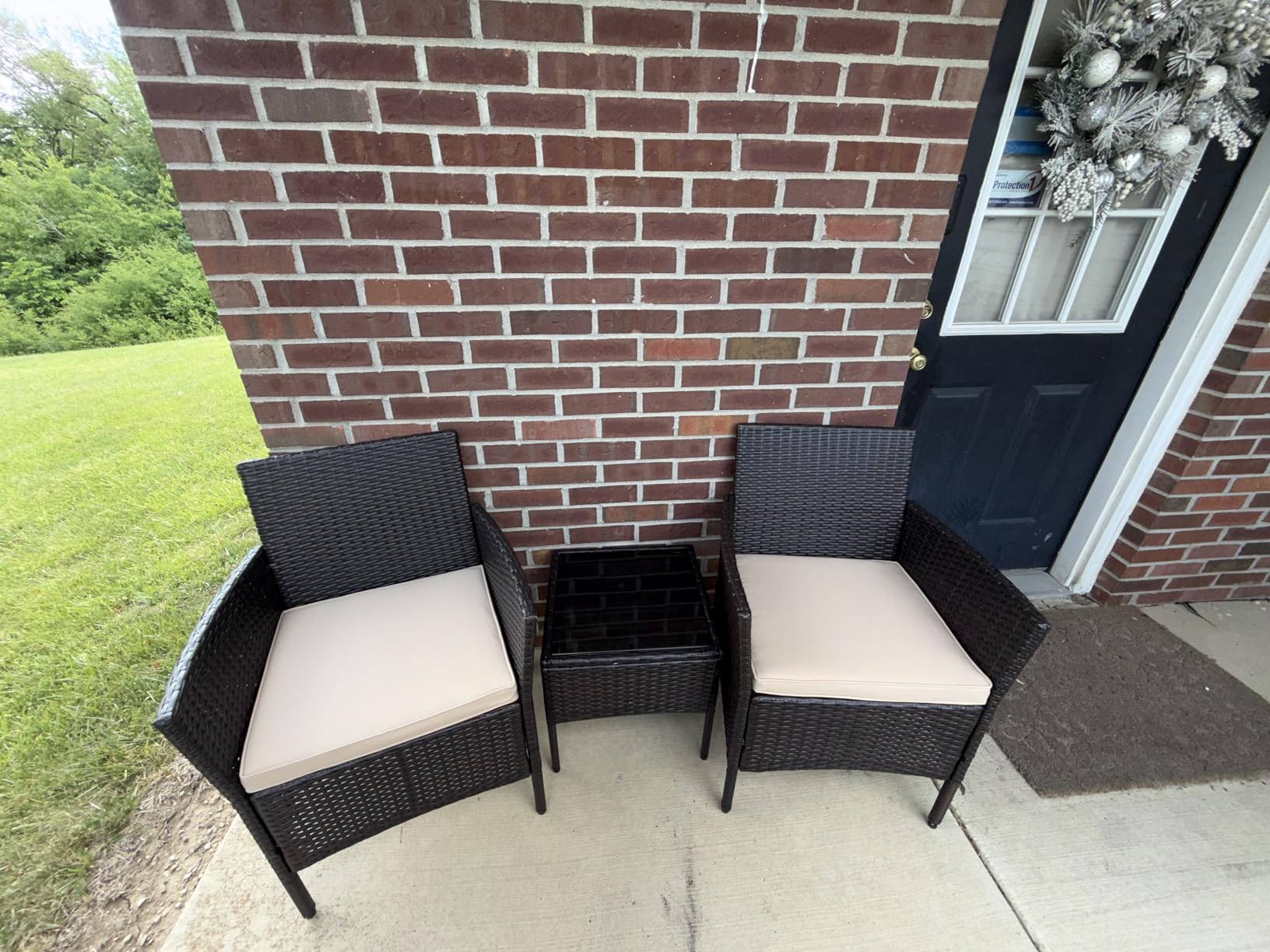Yaheetech 3 Pieces Patio Porch Furniture Set, Outdoor PE Rattan Wicker Conversation Set with Soft Cushions, Glass Coffee Table & 2 Chairs for Garden/Deck/Courtyard/Poolside, Black/Gray customer photo 2
