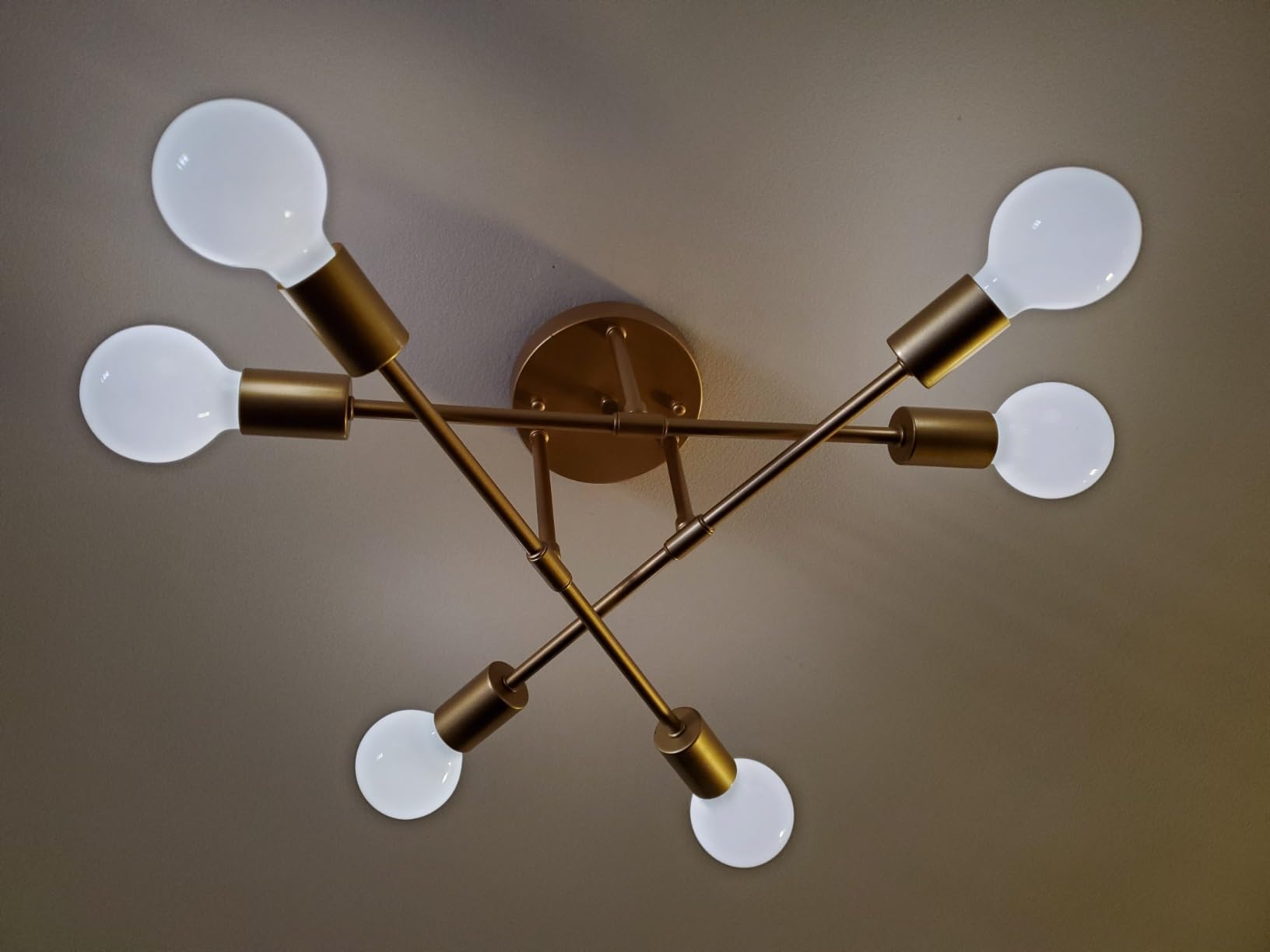 Modern Sputnik Chandelier, 6-Light Ceiling Light, LED Light Bulbs Included for Bedroom, Dining Room, Kitchen, Office (Gold) customer photo 1