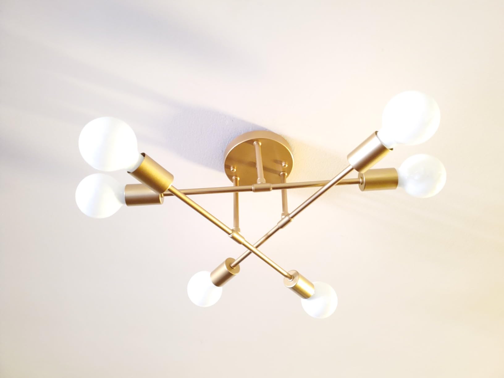 Modern Sputnik Chandelier, 6-Light Ceiling Light, LED Light Bulbs Included for Bedroom, Dining Room, Kitchen, Office (Gold) customer photo 2