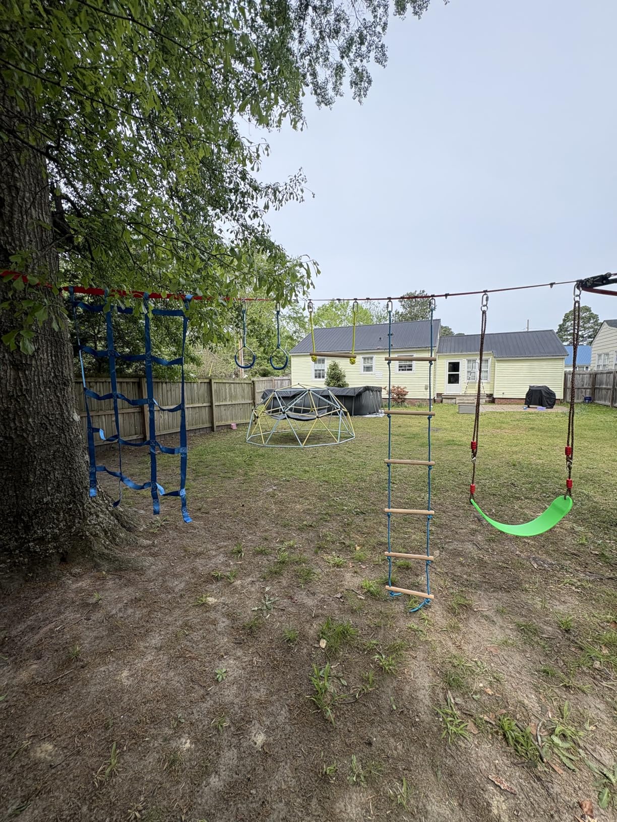 Ninja Warrior Obstacle Course for Kids Backyard - 2x50ft Slackline Kit with 10 Accessories Including Swing, Rope Ladder, Gymnastic Ring, Climbing Net, and Monkey Fist customer photo 2
