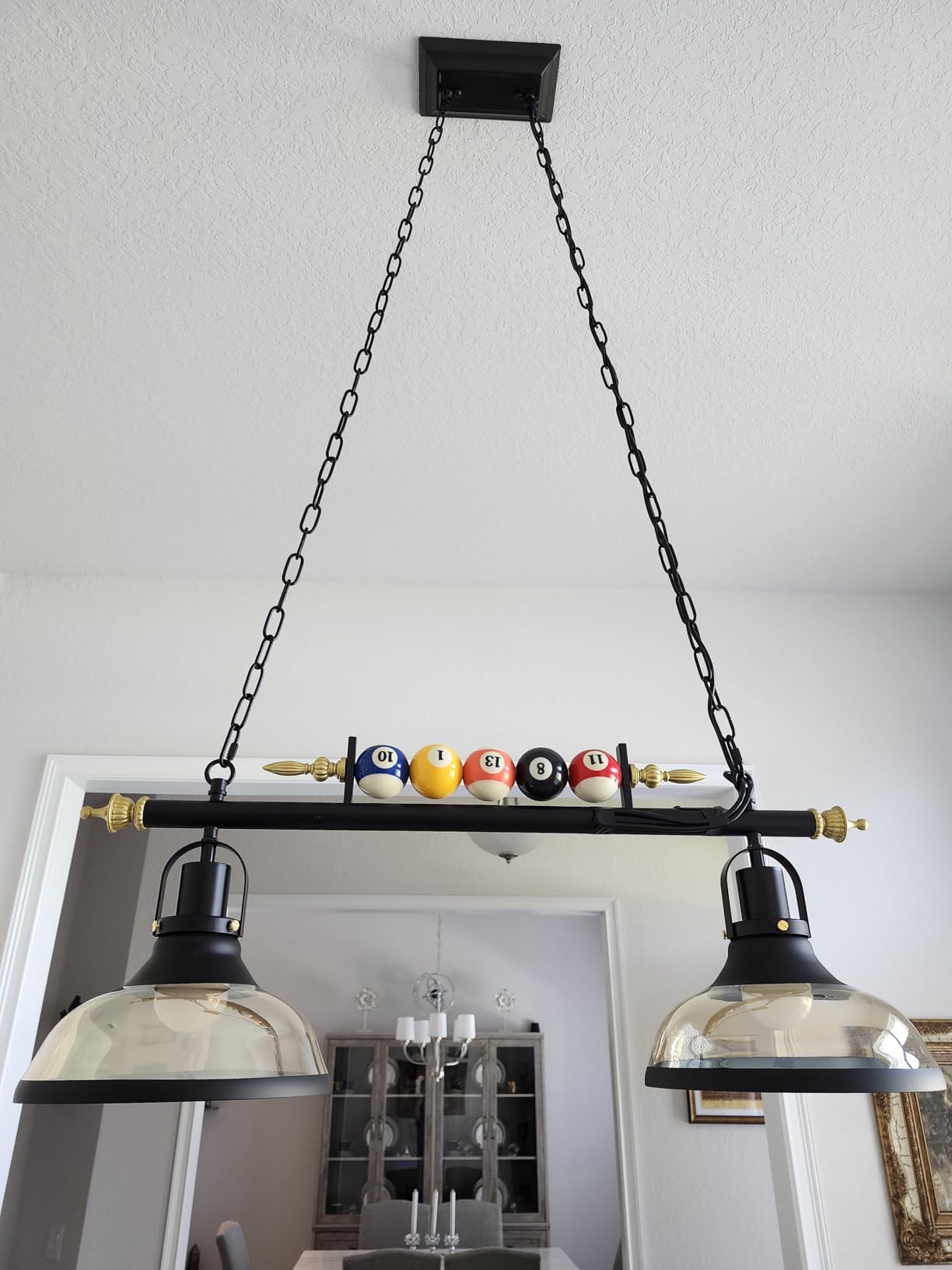 iMeshbean Pool Table Lighting Fixtures Ceiling Lamp for Game Room Beer Party 7' - 8 ' Table, Black Metal Ball Design Billiard Pendant Lamp with 3 Glass Shades customer photo 1