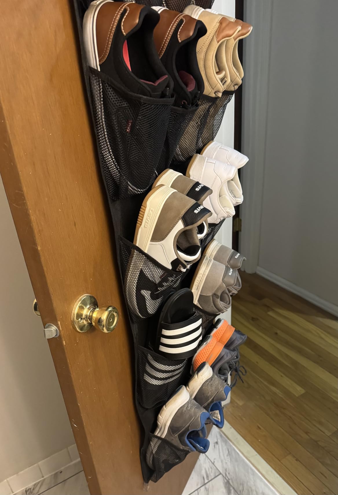GORILLA GRIP Over the Door Shoe Organizer, 24 Large Breathable Mesh Pockets, Space Saving Hanging Storage Holder, Closet Rack Hanger Holds Up to 40 lbs, Hangs on Closets for Shoes, Accessories, Black customer photo 1