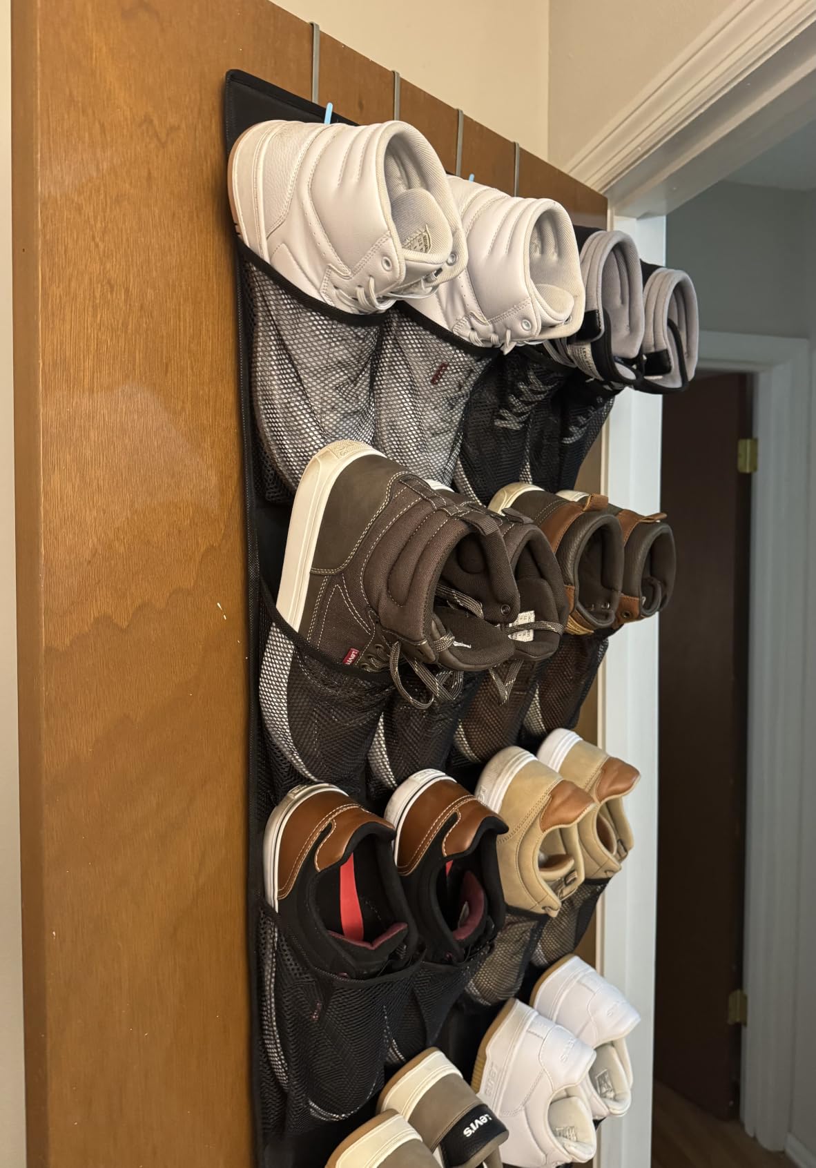 GORILLA GRIP Over the Door Shoe Organizer, 24 Large Breathable Mesh Pockets, Space Saving Hanging Storage Holder, Closet Rack Hanger Holds Up to 40 lbs, Hangs on Closets for Shoes, Accessories, Linen customer photo 2