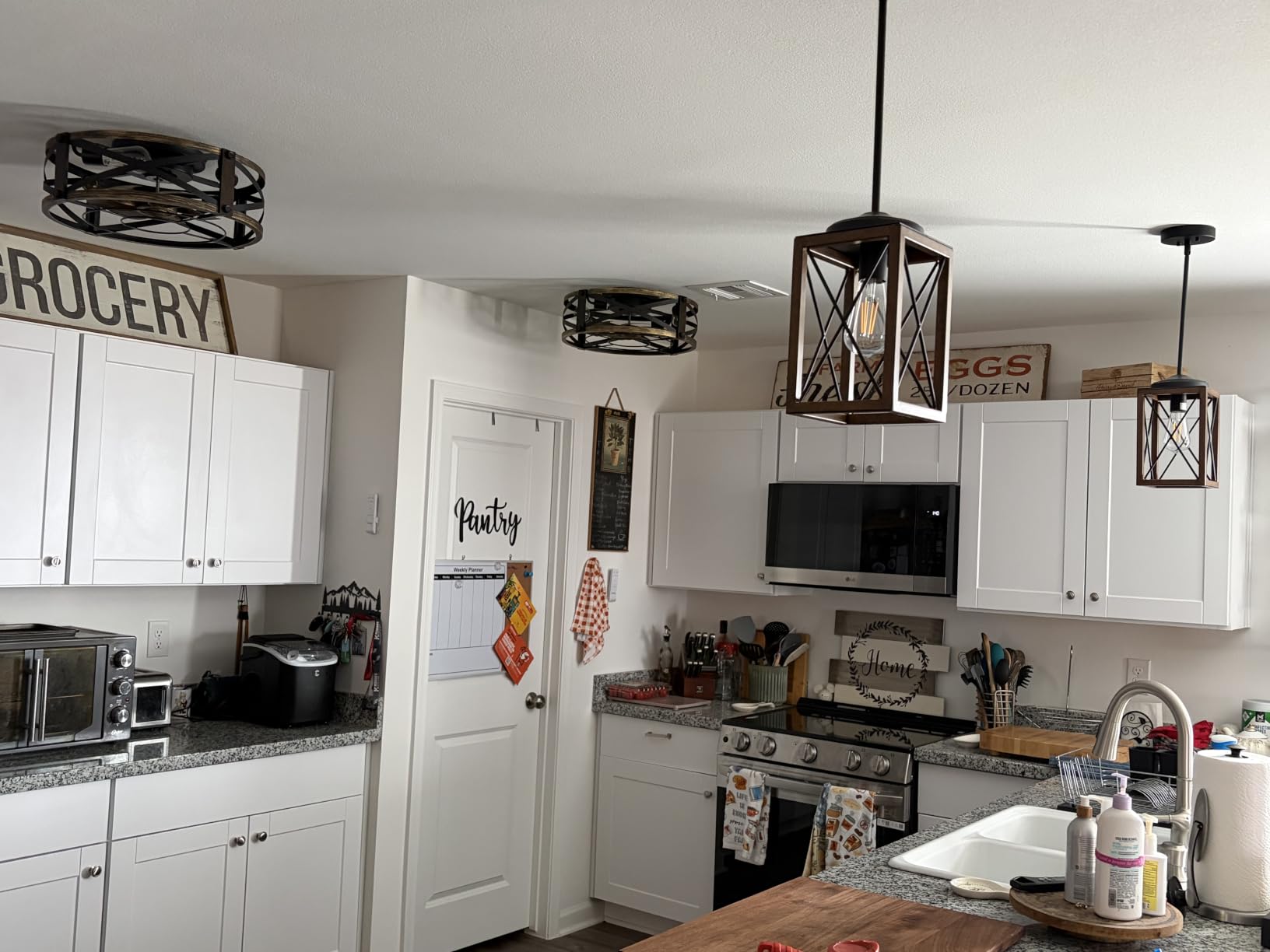 DEWENWILS Farmhouse Pendant Light, Metal Hanging Light Fixture with Wooden Grain Finish, 48 Inch Adjustable Pipes for Flat and Slop Ceiling, Kitchen Island, Bedroom, Dining Hall, E26 Base customer photo 1