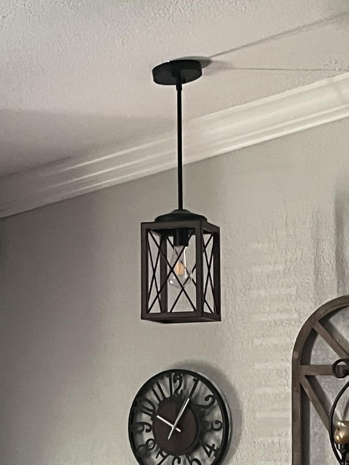 DEWENWILS Farmhouse Pendant Light, Metal Hanging Light Fixture with Wooden Grain Finish, 48 Inch Adjustable Pipes for Flat and Slop Ceiling, Kitchen Island, Bedroom, Dining Hall, E26 Base customer photo 2