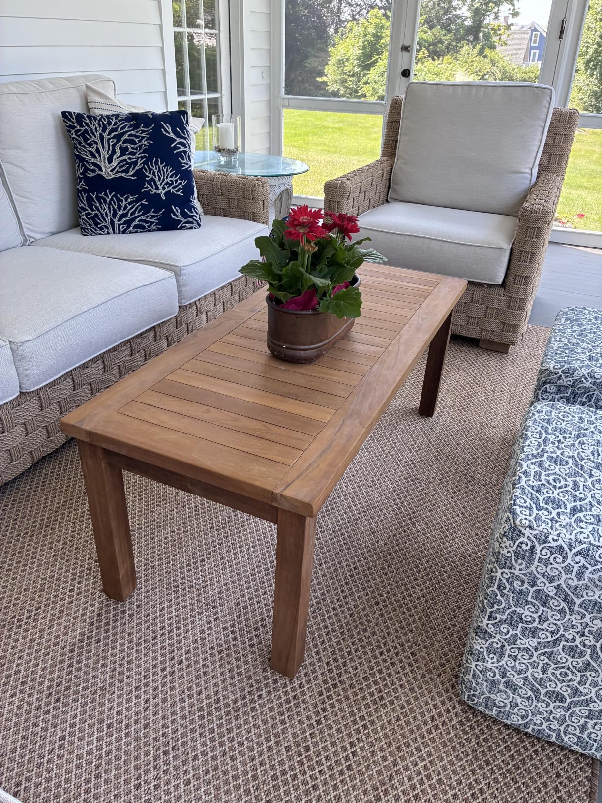 Sunnydaze Outdoor Patio Coffee Table, Solid Teak Wood, 45