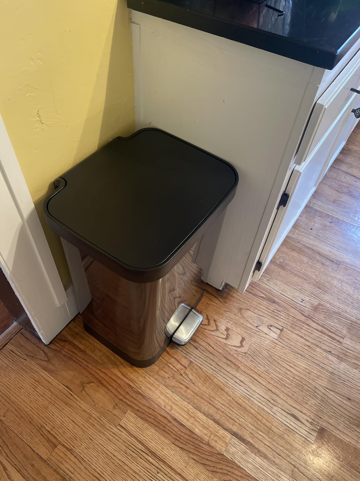 Glad 13 Gallon Stainless Steel Trash Can with Clorox Odor Protection | Large Metal Kitchen Garbage Bin with Soft Close Lid, Garbage Bag Rings, Step On Foot Pedal and Waste Bag Roll Holder, Pewter customer photo 2