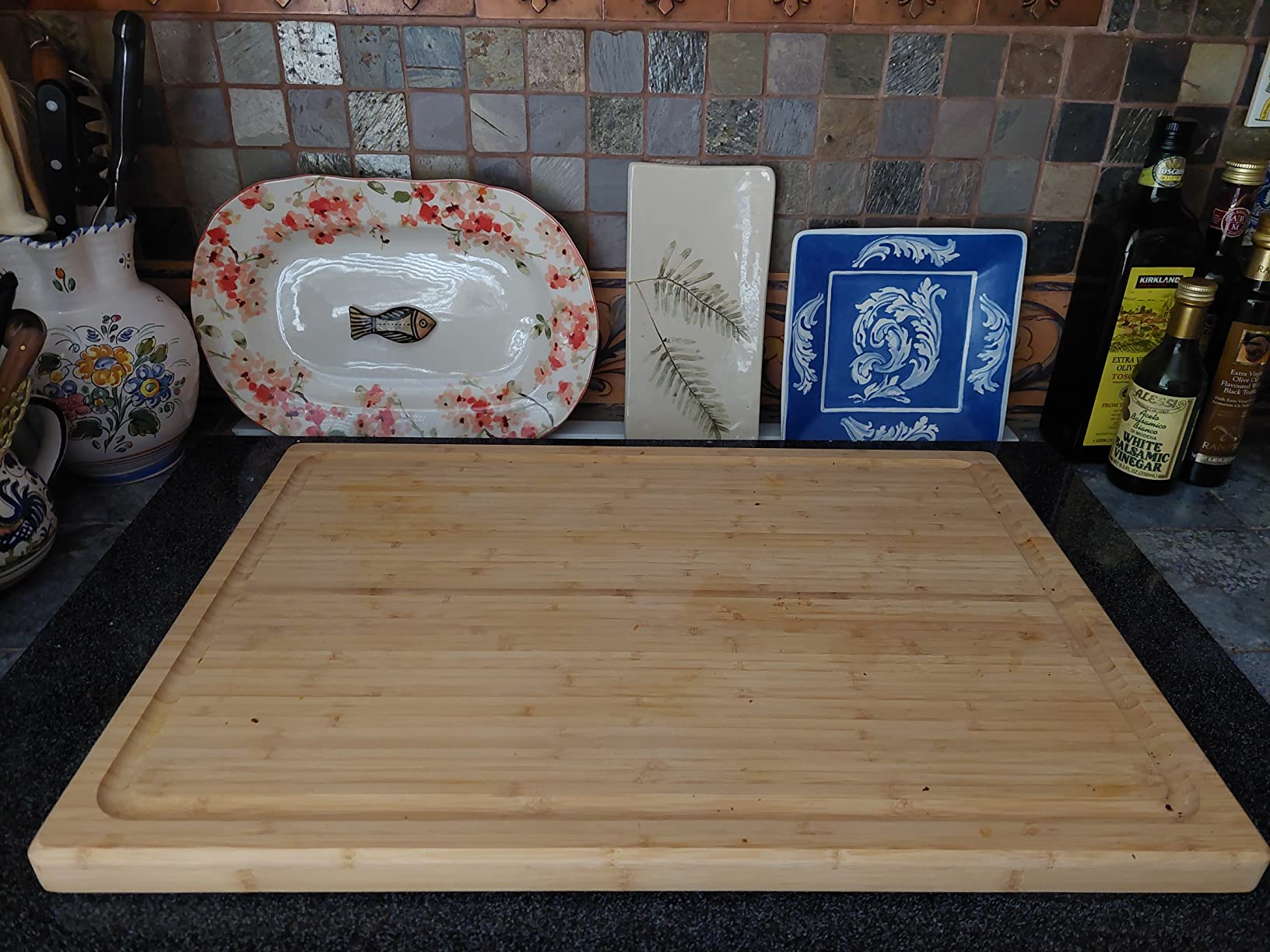 Utoplike Extra Large XXXL Bamboo Cutting Board 24 x16in, Wood Butcher Block | Chopping Boards with Handle & Juice Groove, Charcuterie Tray for Turkey, Meat, Vegetables, BBQ, Over the Sink Thick 1.25
