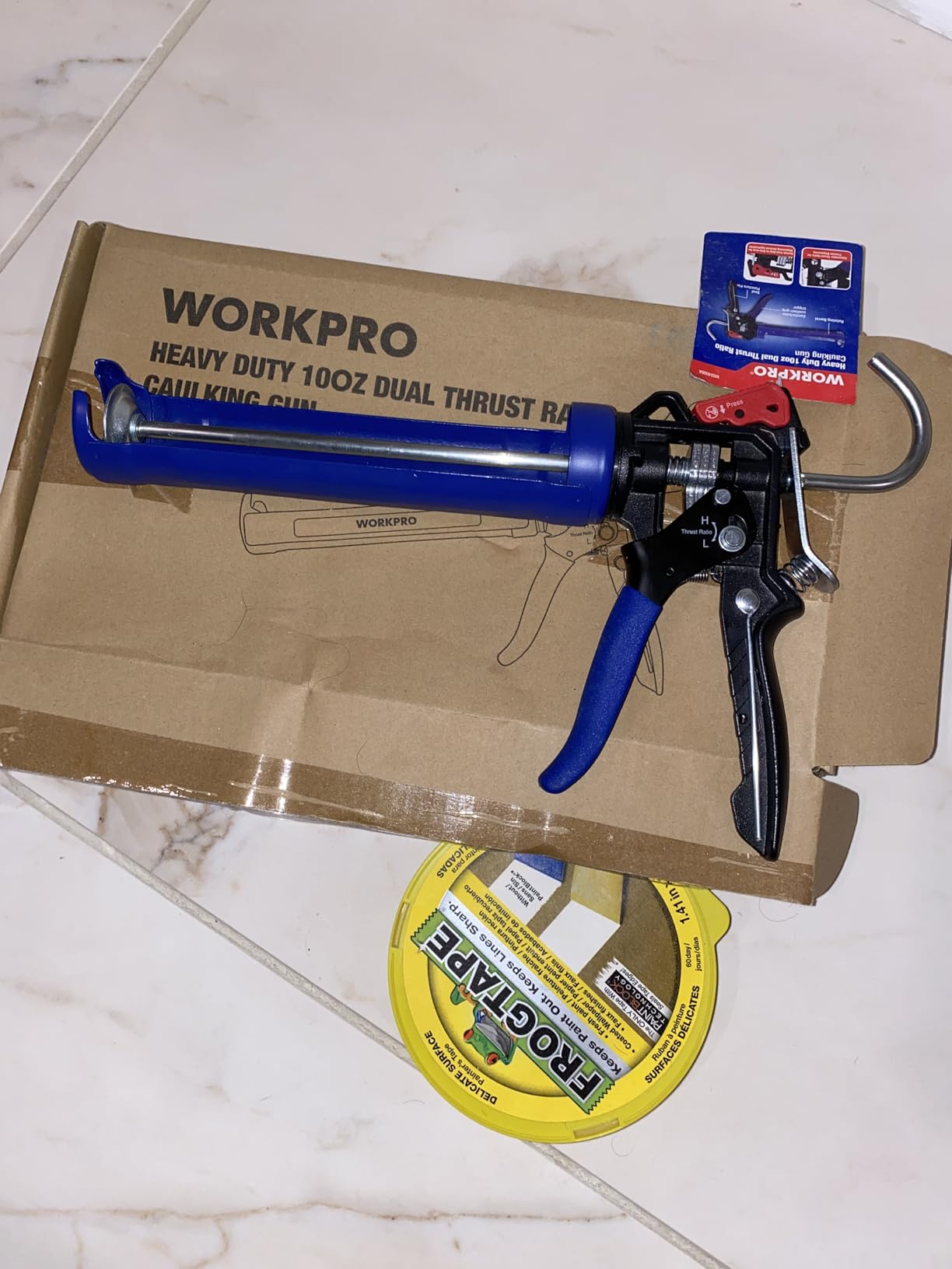 WORKPRO Caulking Gun, Hand Caulk Gun with Adjustable 9:1&18:1 Thrust Ratio | Less-Dripping Regulating, Sealant Silicone Gun with Comfort Grip, Smooth Round Rod for 10oz Caulk Tubes customer photo 1