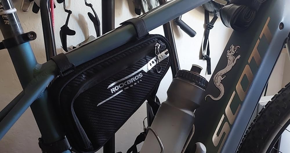 ROCKBROS Bike Frame Bag 1.2L Bicycle Triangle Storage Pouch Cycling Pack | Reflective Trim Bag for Night Safety Bike Accessories with 3 straps leg-friendly design for Road, Mountain and Commute Bikes customer photo 2