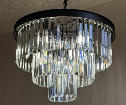 Weesalife Crystal Chandeliers for Dining Room Lights Fixtures, 9 Lights Black Modern Chandeliers for Bedroom, 3-Tier Round Crystal Lighting Fixtures for Living Room Entryway Kitchen Island D20 Inch customer photo 2