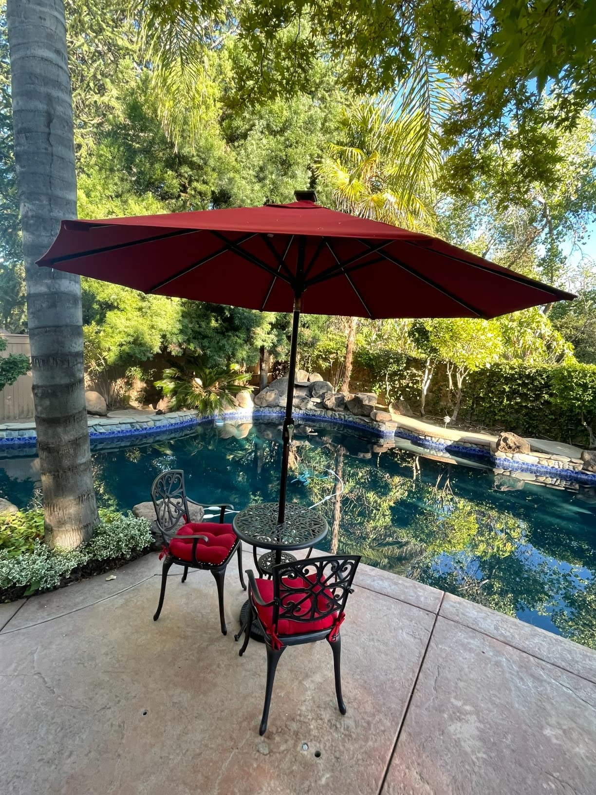 NUU GARDEN 3 Piece Outdoor Bistro Set Cast Aluminum Patio Set Bistro Table Set Rustproof Patio Table and Chairs with Umbrella Hole for Backyard, Balcony, Front Porch, Black customer photo 2