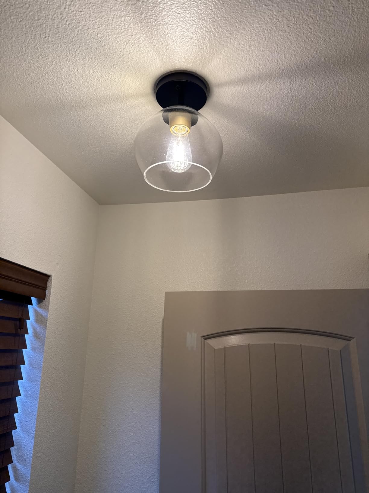 Modern Semi Flush Mount Ceiling Light with Clear Glass Shade, Industrial Close to Ceiling Light, Black Hanging Ceiling Light Fixture for Hallway, Bedroom, Dining Room, Entryway, Foyer customer photo 1
