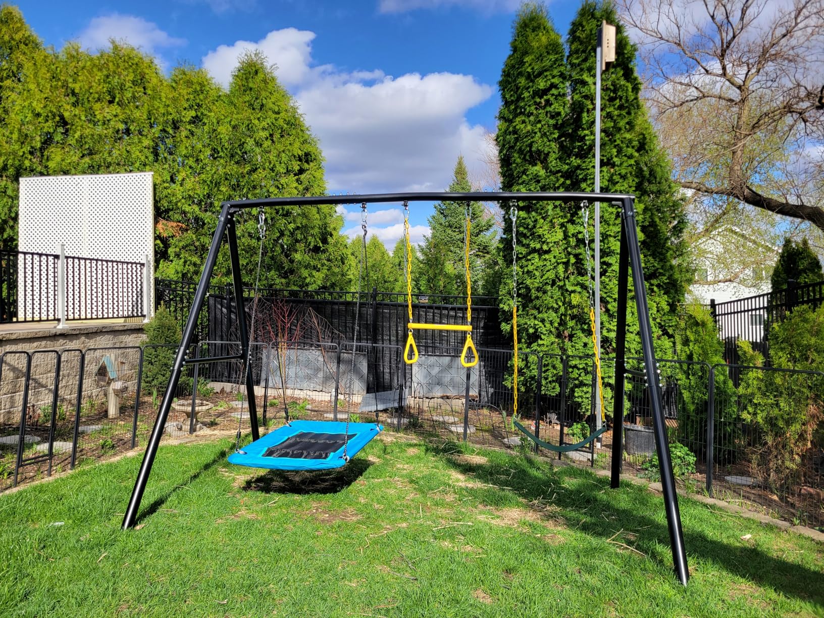 Hapfan 600lbs Heavy Duty Swing Set with 1 Platform Swing, 2 Belt Swings,A Frame Metal Swing Set for Outdoor Backyard (Patented) customer photo 1