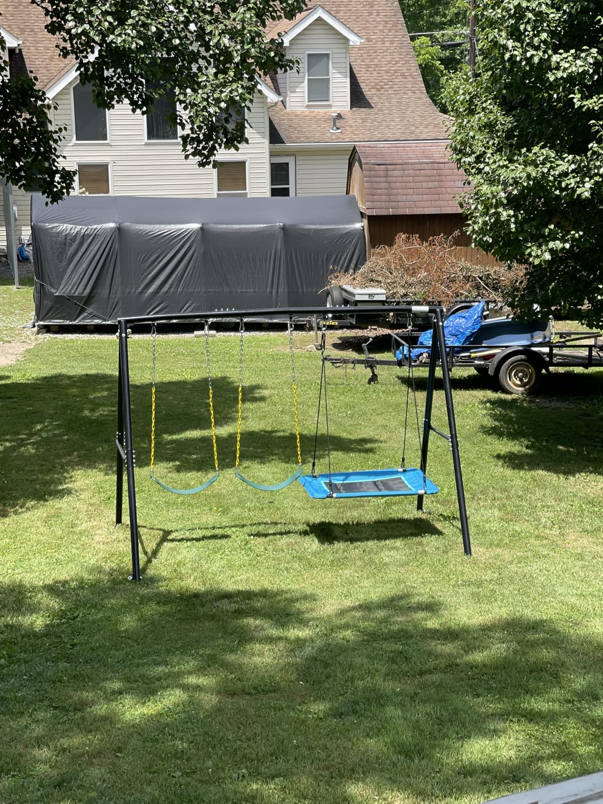 Hapfan 600lbs Heavy Duty Swing Set with 1 Platform Swing, 2 Belt Swings,A Frame Metal Swing Set for Outdoor Backyard (Patented) customer photo 2