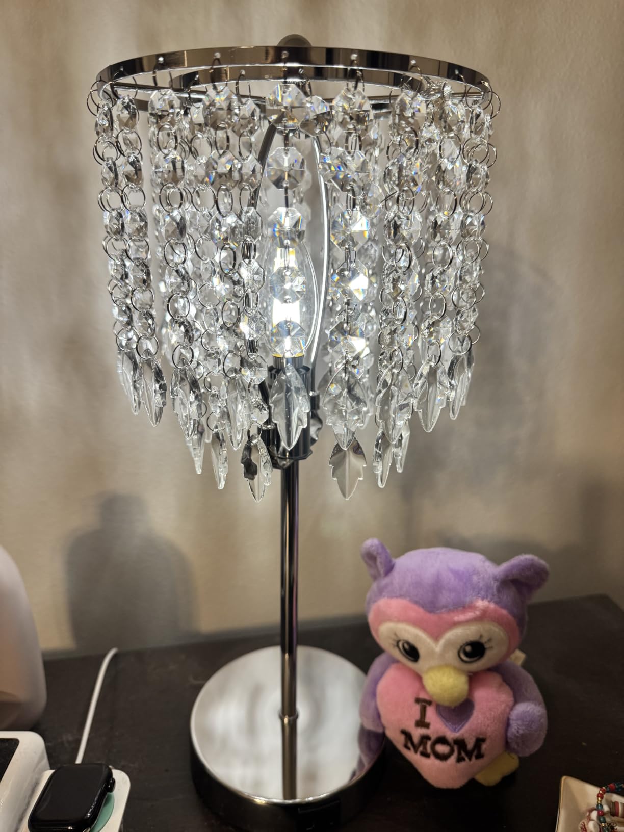 Crystal Table Lamp Set of 2, 3-Way Dimmable Nightstand Lamp with 2 USB Charging Ports, Gold Bedside Lamp for Bedroom, Touch Lamp with Elegant Shade for Living Room, B11 LED Bulb Included customer photo 2