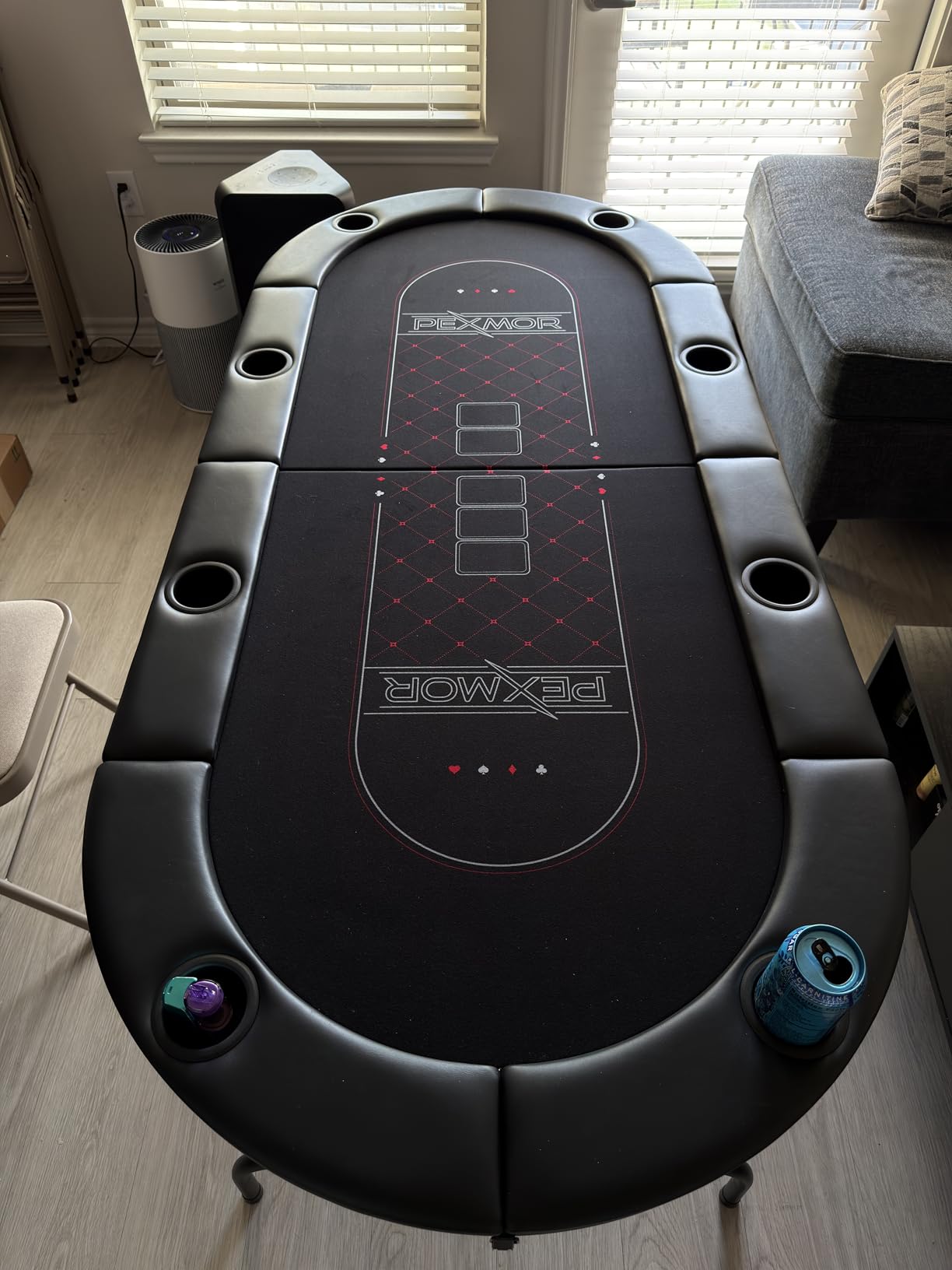 PEXMOR 8 Player Foldable Poker Table, Folding Texas Hold'em Blackjack Casino Game Table w/Deeper Stainless Steel Cup Holders | Casino-Grade Felt | Water-Resistant Cushioned Rail, Fully Assembled customer photo 2