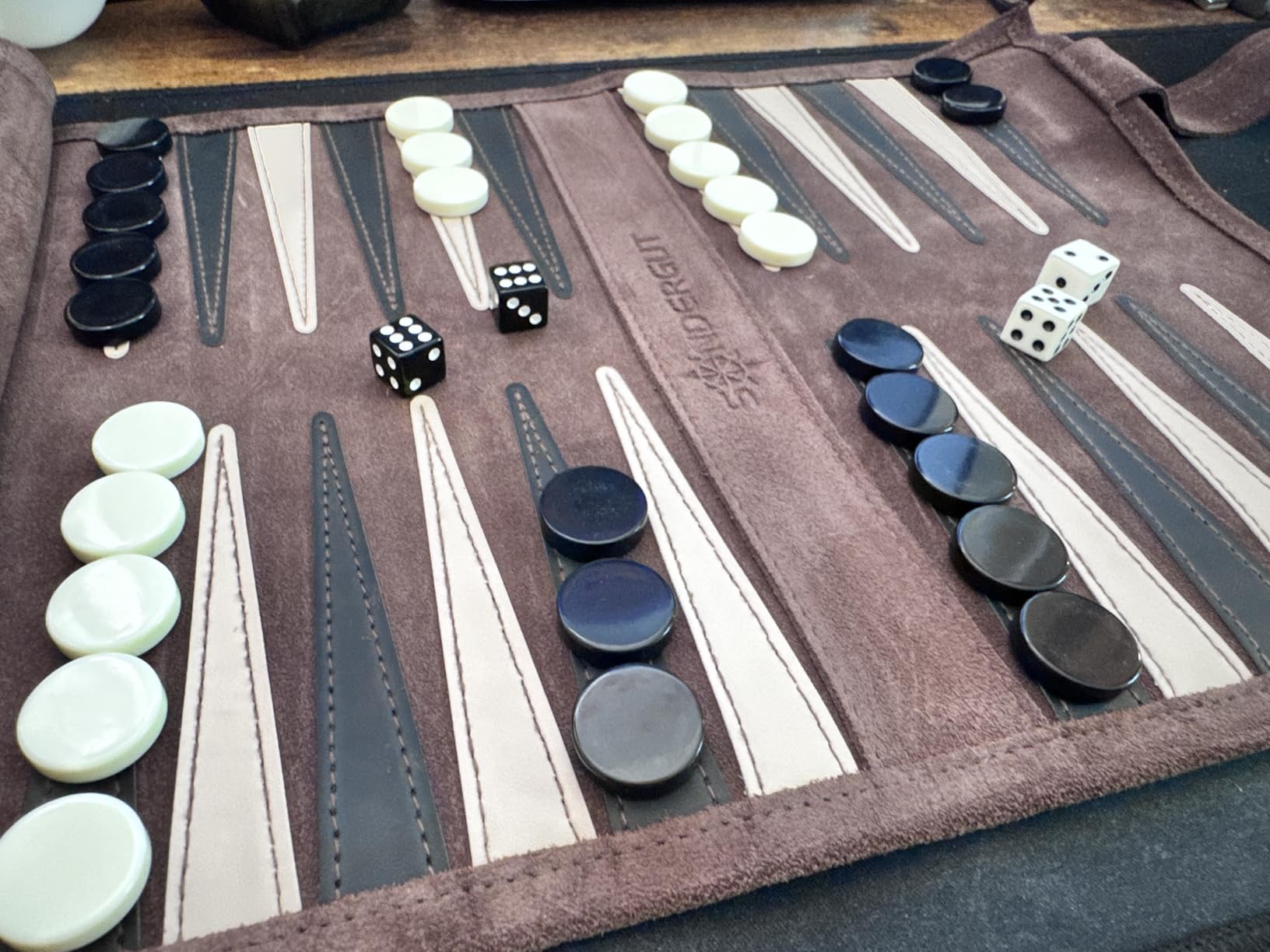 Sondergut Roll-up Portable Suede Backgammon Game Set - for Adults & Children - Ideal for RV Travel, Cruise, Airplane, Camping, Backpacking, Road Trips, Etc. Multiple Colors (Mocha) customer photo 1