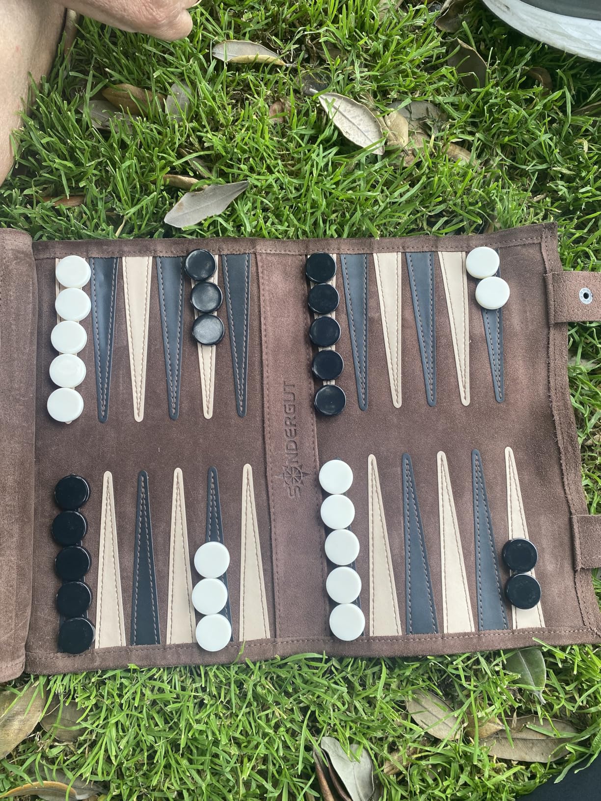 Sondergut Roll-up Portable Suede Backgammon Game Set - for Adults & Children - Ideal for RV Travel, Cruise, Airplane, Camping, Backpacking, Road Trips, Etc. Multiple Colors (Mocha) customer photo 2