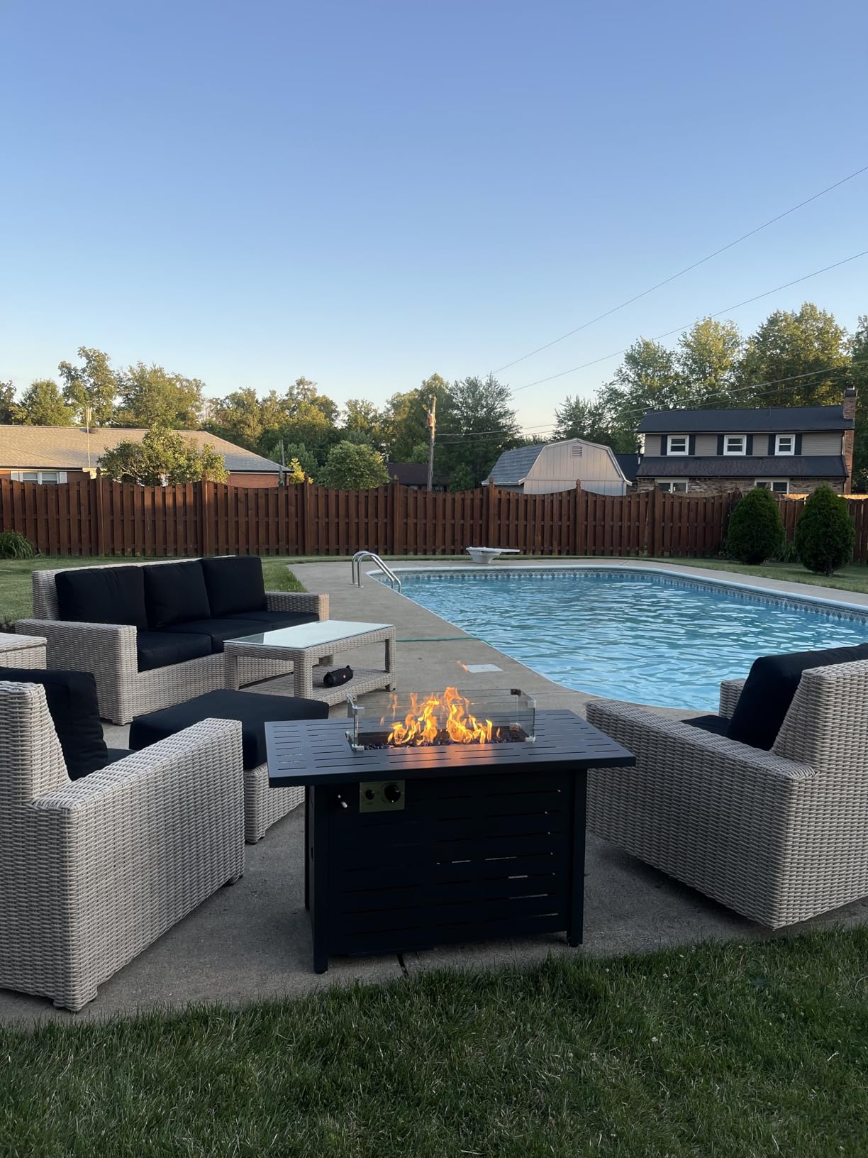 R.W.Flame 43-Inch Propane Fire Pit Table, 50,000 BTU Outdoor Gas Firepit with Waterproof Cover, Glass Stones, Removable Lid, Cup Holders, 2-in-1 Fire Table customer photo 2