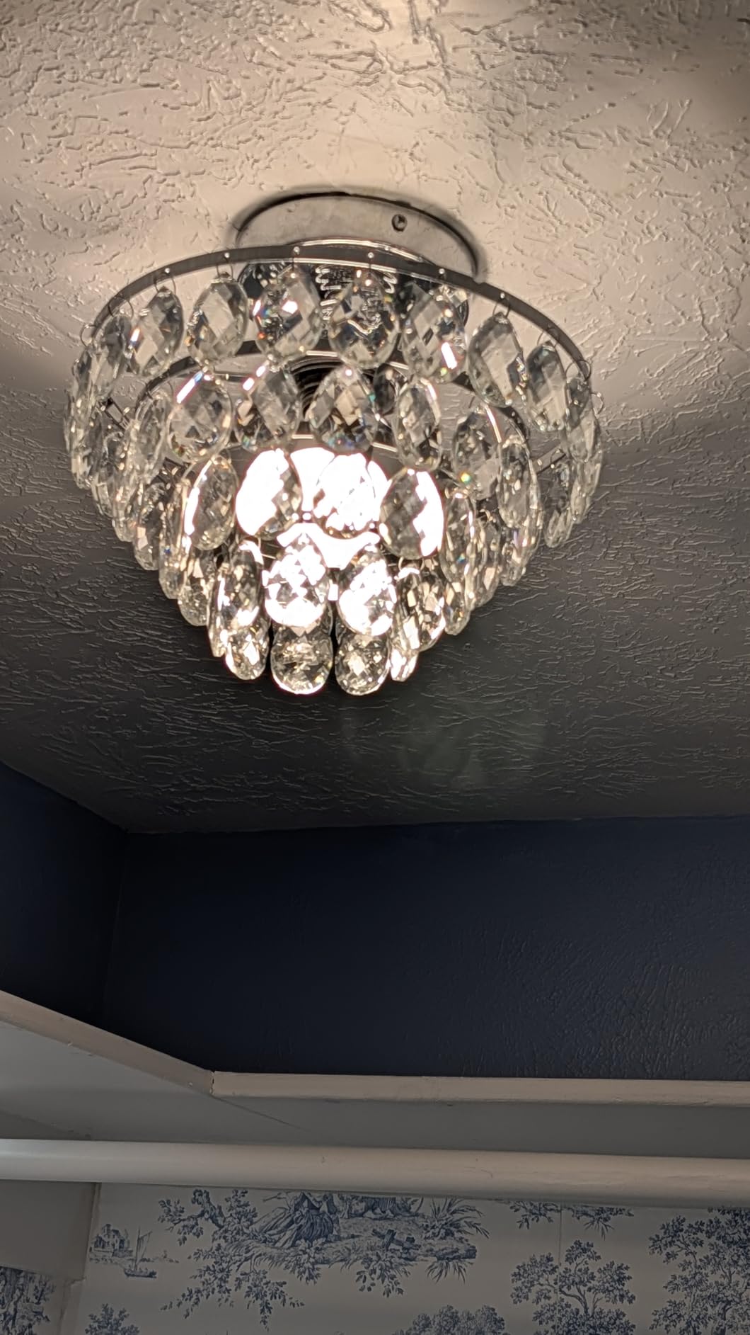 YYJLX Modern E26 Small Crystal Chandelier Semi Flush Mount Ceiling Light Fixture Silver Ceiling Lamp for Hallway Bedroom Bathroom Closet Bedroom Foyer (Chrome) customer photo 2
