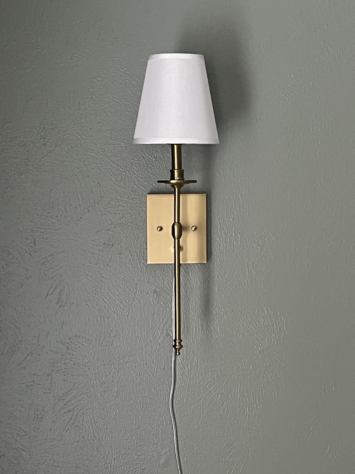 Dimmable Wall Sconces Set of Two, Plug in Wall Sconces White Fabric Shade, Wall Lamp for Bedroom, Living room, Plug in Wall Light Sconces Wall Decor Set of 2, LED Bulbs Included, Antique Brass customer photo 2