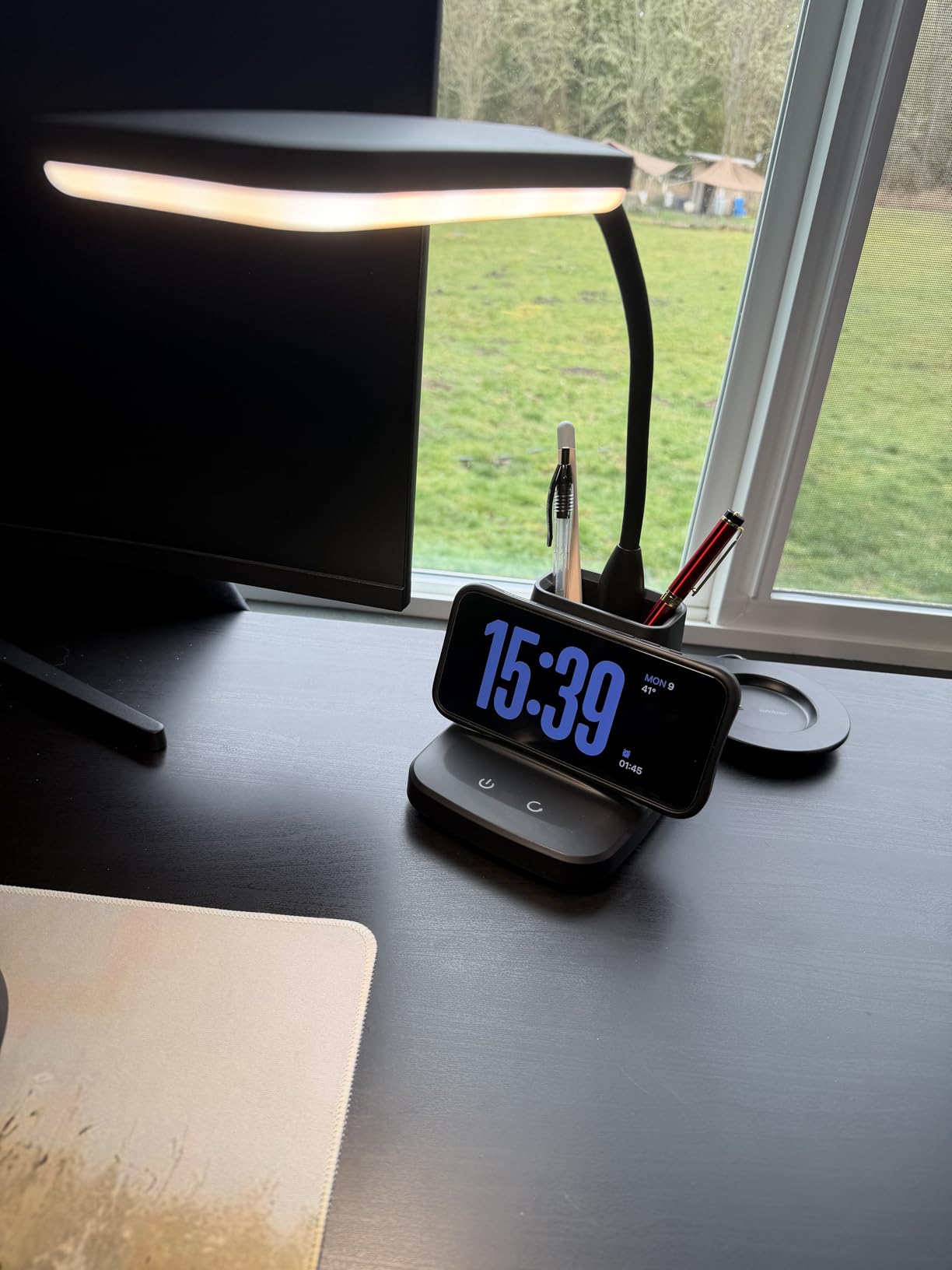Desk Lamp, LED Desk Lamps for Home Office, Wireless Charger Small Desk Lamp with Pen Holder, 3 Color Modes, Dimmable, CRI 85, 800LM, Study Lamps for College Dorm Room, Adapter Included, Black customer photo 2
