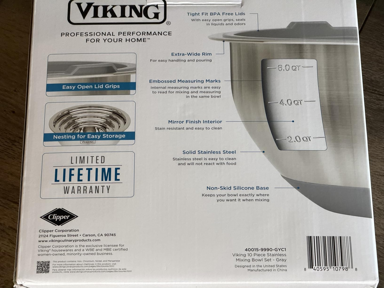 Viking Mixing Bowls Set, 10 Piece Stainless Steel Kitchen Cookware, Non-Slip Silicone Base, Tight Fit Lids customer photo 1
