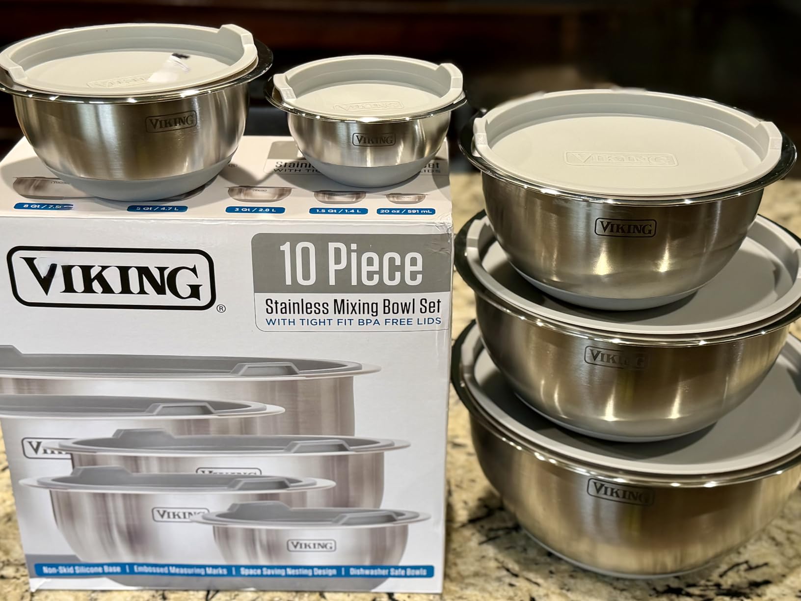 Viking Mixing Bowls Set, 10 Piece Stainless Steel Kitchen Cookware, Non-Slip Silicone Base, Tight Fit Lids customer photo 2