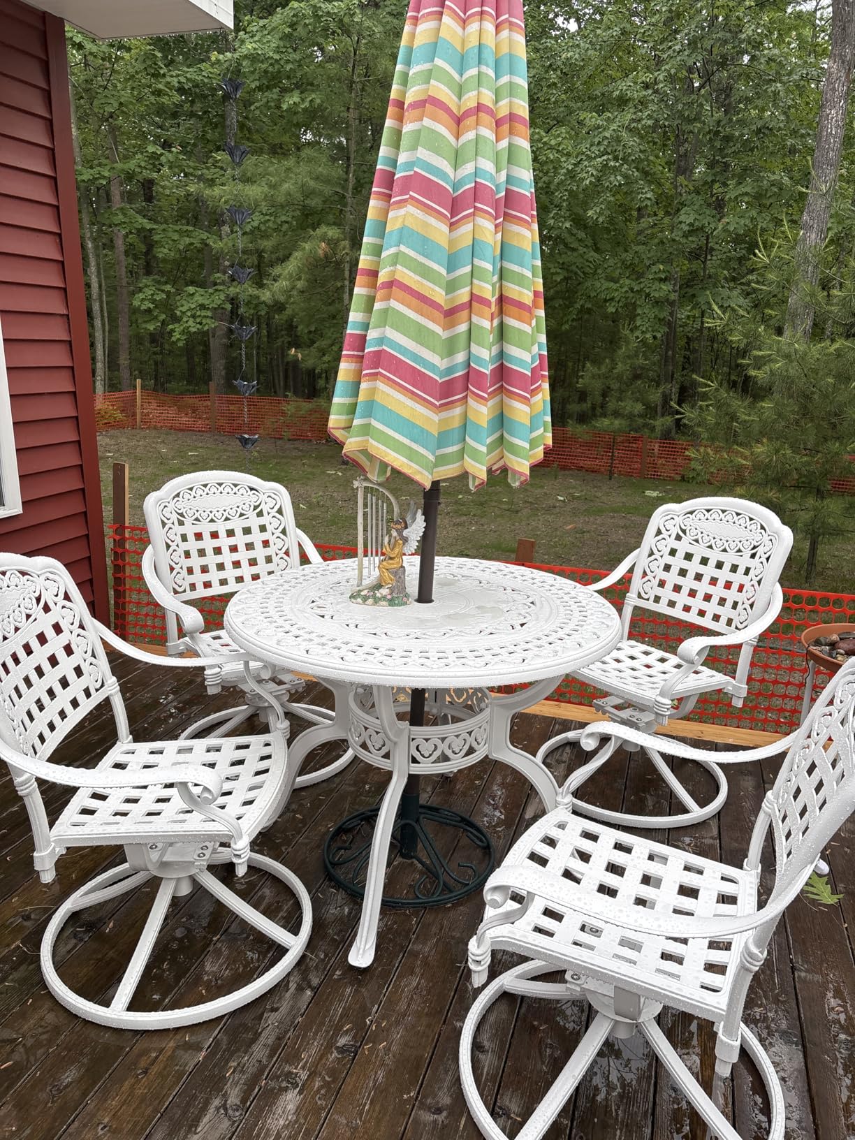 MEETWARM 5-Piece Outdoor Patio Dining Set, All-Weather Cast Aluminum Patio Conversation Set for Backyard Garden Deck with 4 Cushions Swivel Rocker Chairs and 35.4