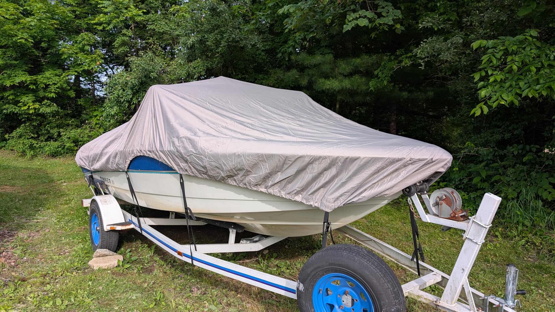 Heavy Duty 1200D PU Waterproof Boat Cover, Trailerable Marine Grade Polyester Canvas, Fit V-Hull, Tri-Hull, Fishing Boat, Runabout, Pro-Style Bass Boat with Strap, 20'- 22', Gray customer photo 2