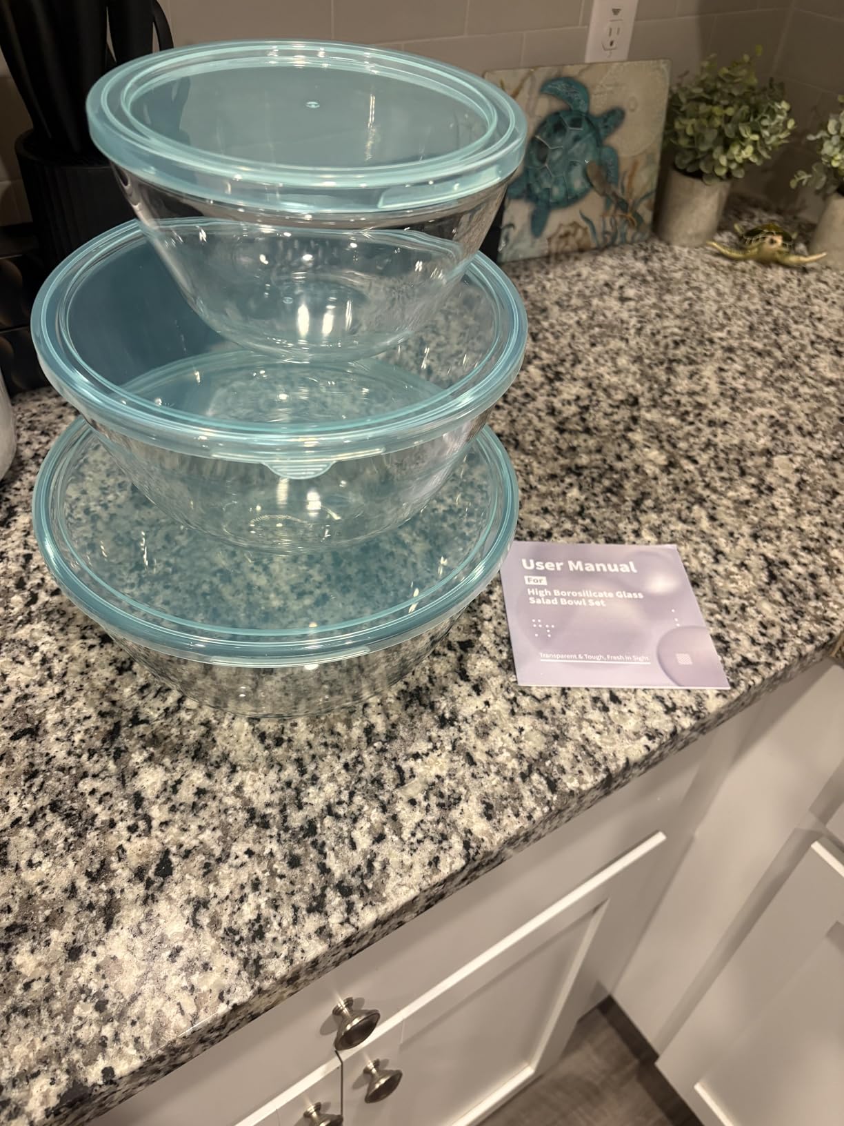 WhiteRhino Glass Mixing Bowls Glass Bowls with Lids Set (4.5QT, 2.7QT, 1.1QT), Large Salad Bowls, Glass Mixing Bowl Space-Saving Nesting Storage Bowls for Cooking, Baking, Prepping, Dishwasher Safe customer photo 2