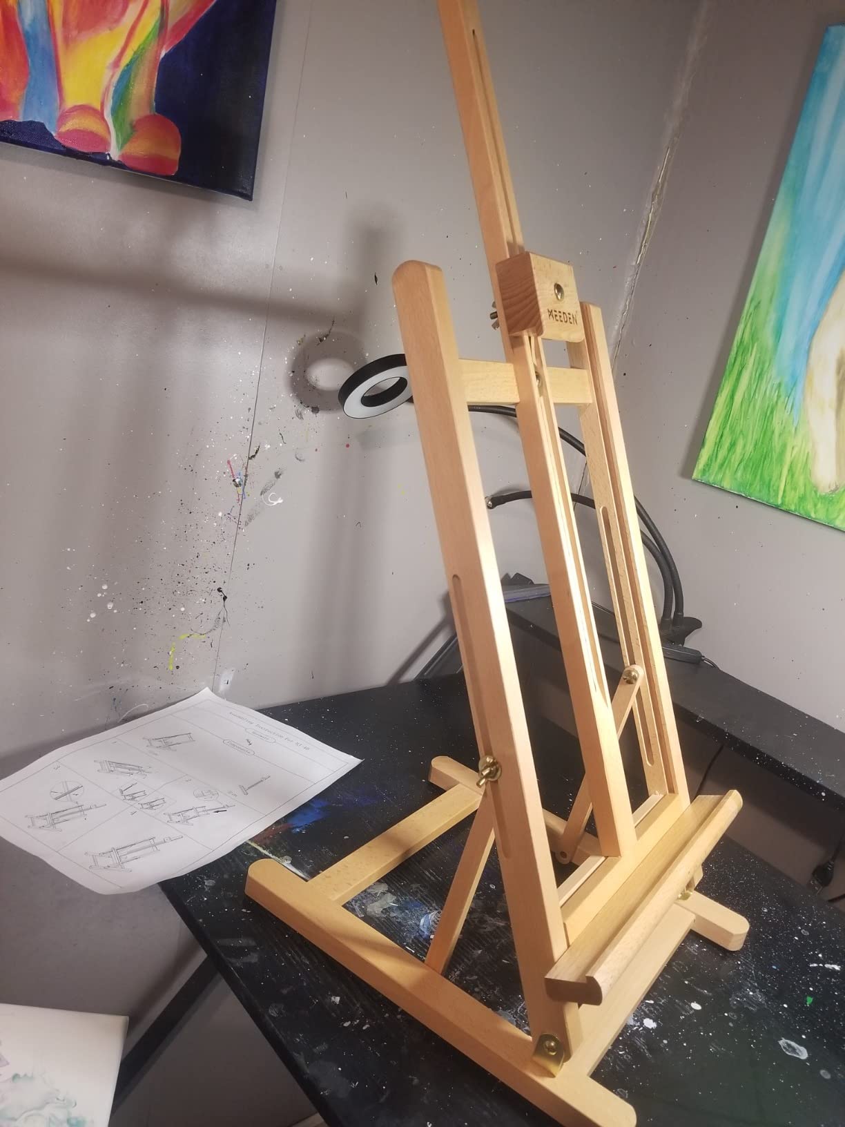 MEEDEN Large Wooden Tabletop H-Frame Easel, 38'' High, Solid Beech Wood Table Easel for Painting Canvas 22'' Max, Studio Desktop Art Easel Stand for Painting & Displaying,for Artists & Beginners customer photo 1