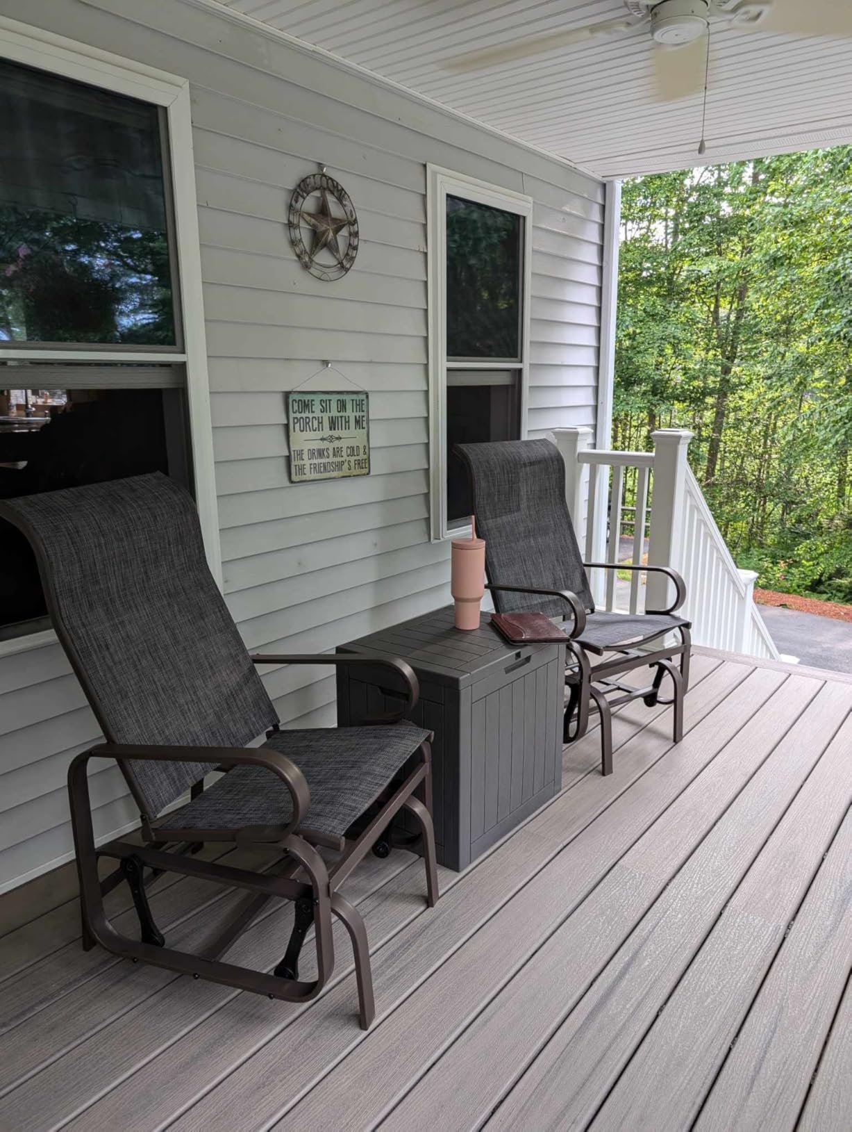 Yaheetech Outdoor Rocking Chair Patio Glider with Sling Seat Set of 1, Gray | Porch Chair and Outdoor Rocker with Steel Construction for Balcony, Deck, Backyard and Garden customer photo 2