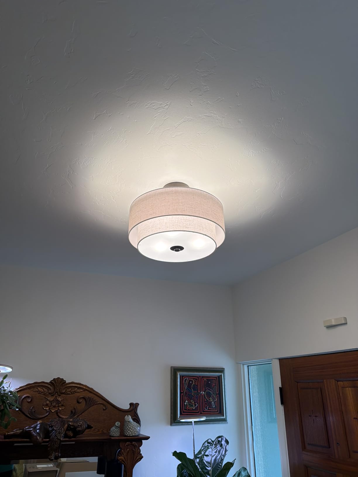 XiNBEi Lighting Drum Semi Flush Light, 3 Light Semi Flush Mount Ceiling Light Fixture with Fabric Shade Modern Close to Ceiling Light for Bedroom & Living Room Dark Bronze Finish XB-SF1289-DB customer photo 1